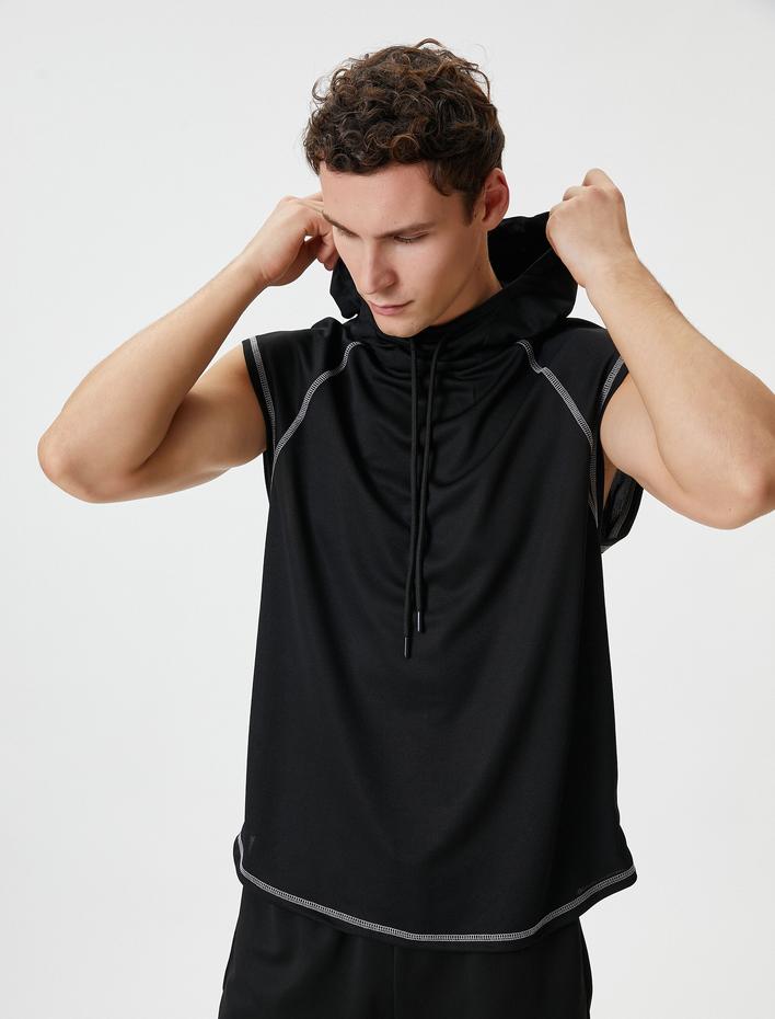  Sporcu Atleti Kapşonlu Dikiş Detaylı Arkası Baskılı