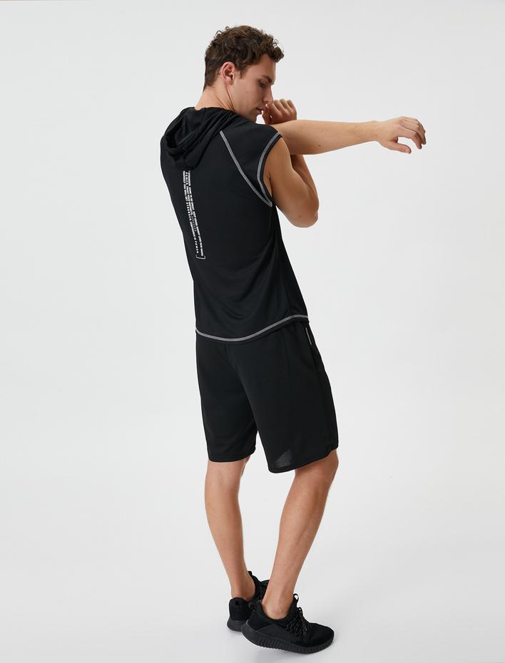  Sporcu Atleti Kapşonlu Dikiş Detaylı Arkası Baskılı