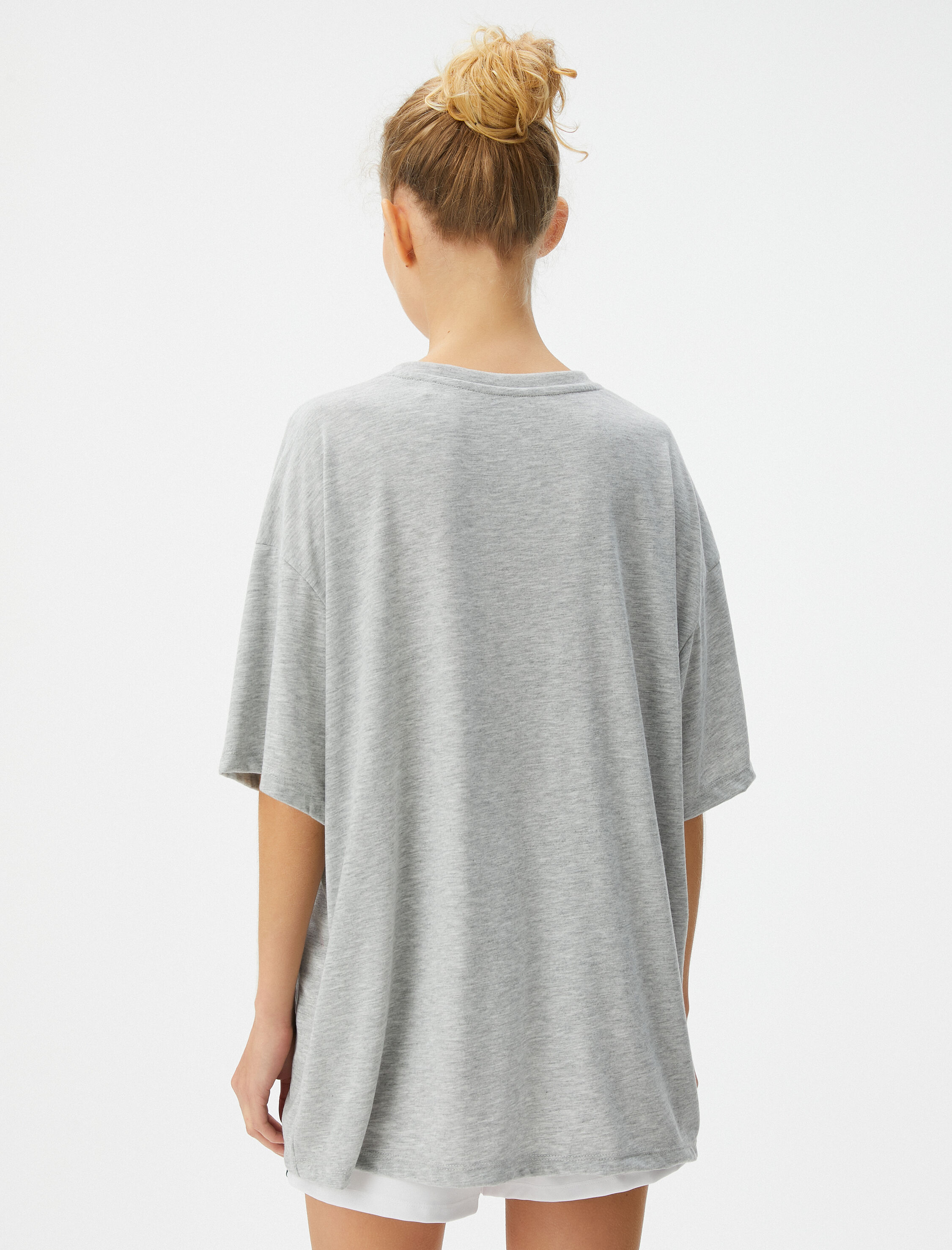   Oversize Spor Tişört Kısa Kollu Bisiklet Yaka Baskılı