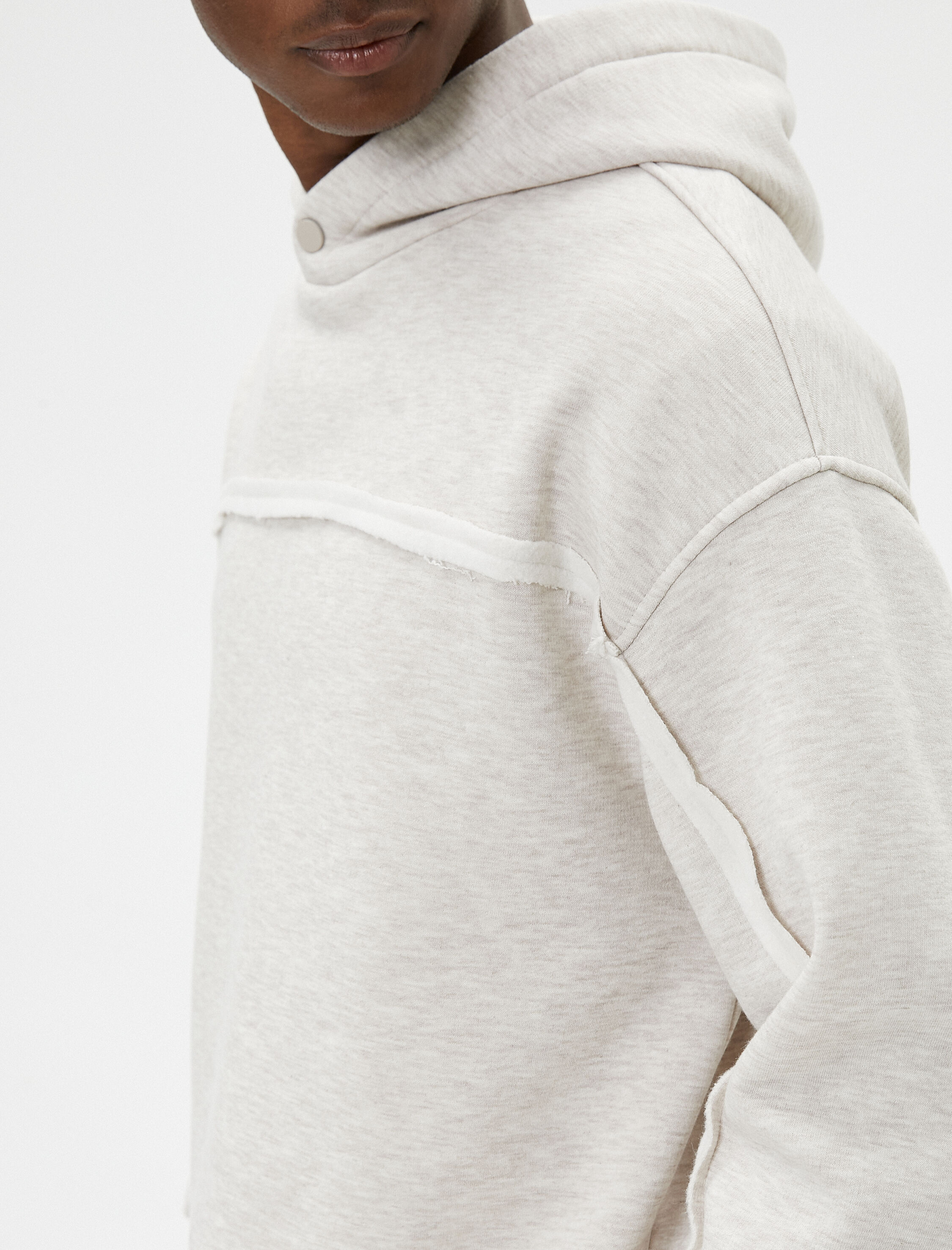 Oversize Kapşonlu Sweatshirt Dikiş Detaylı Uzun Kollu Şardonlu