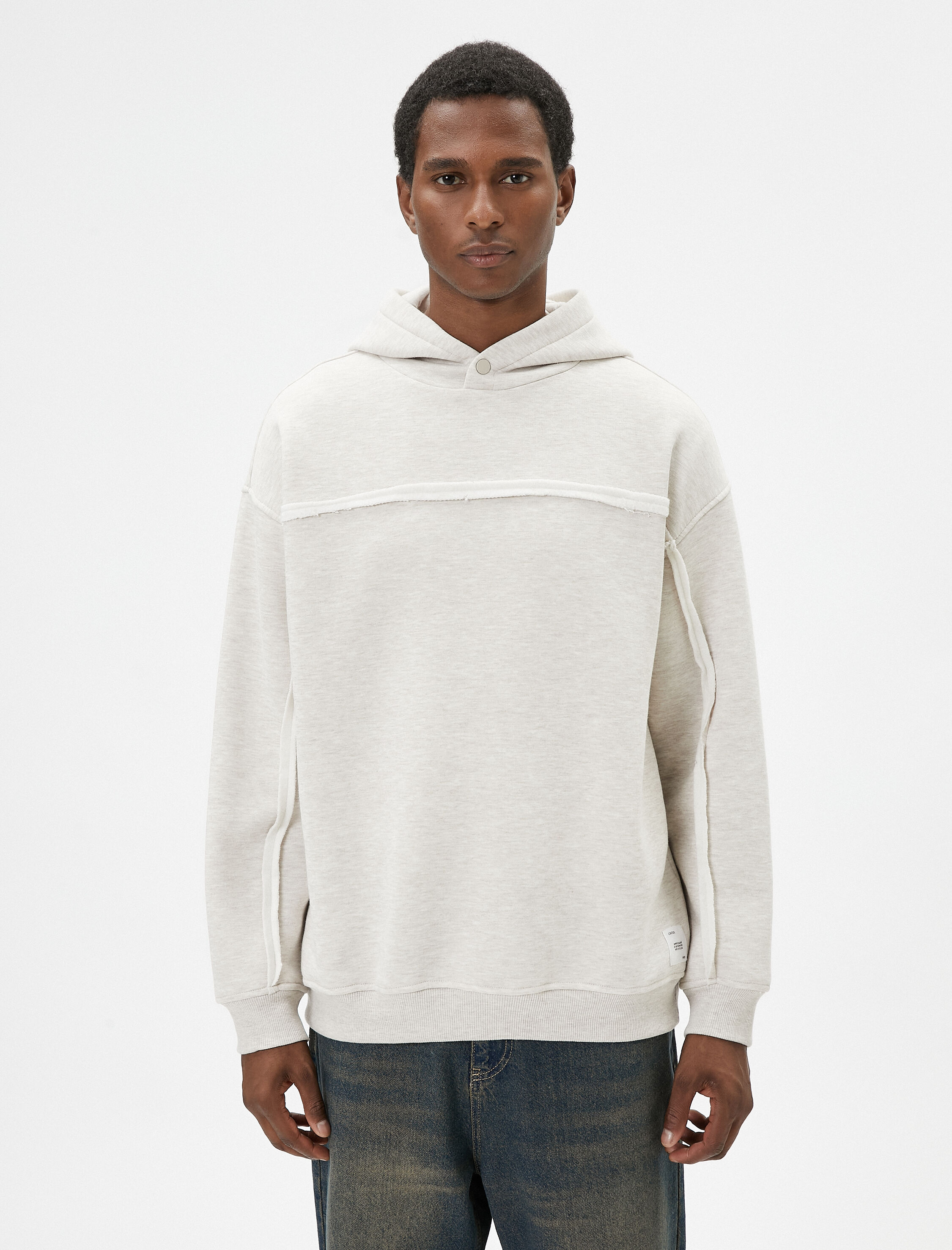 Oversize Kapşonlu Sweatshirt Dikiş Detaylı Uzun Kollu Şardonlu