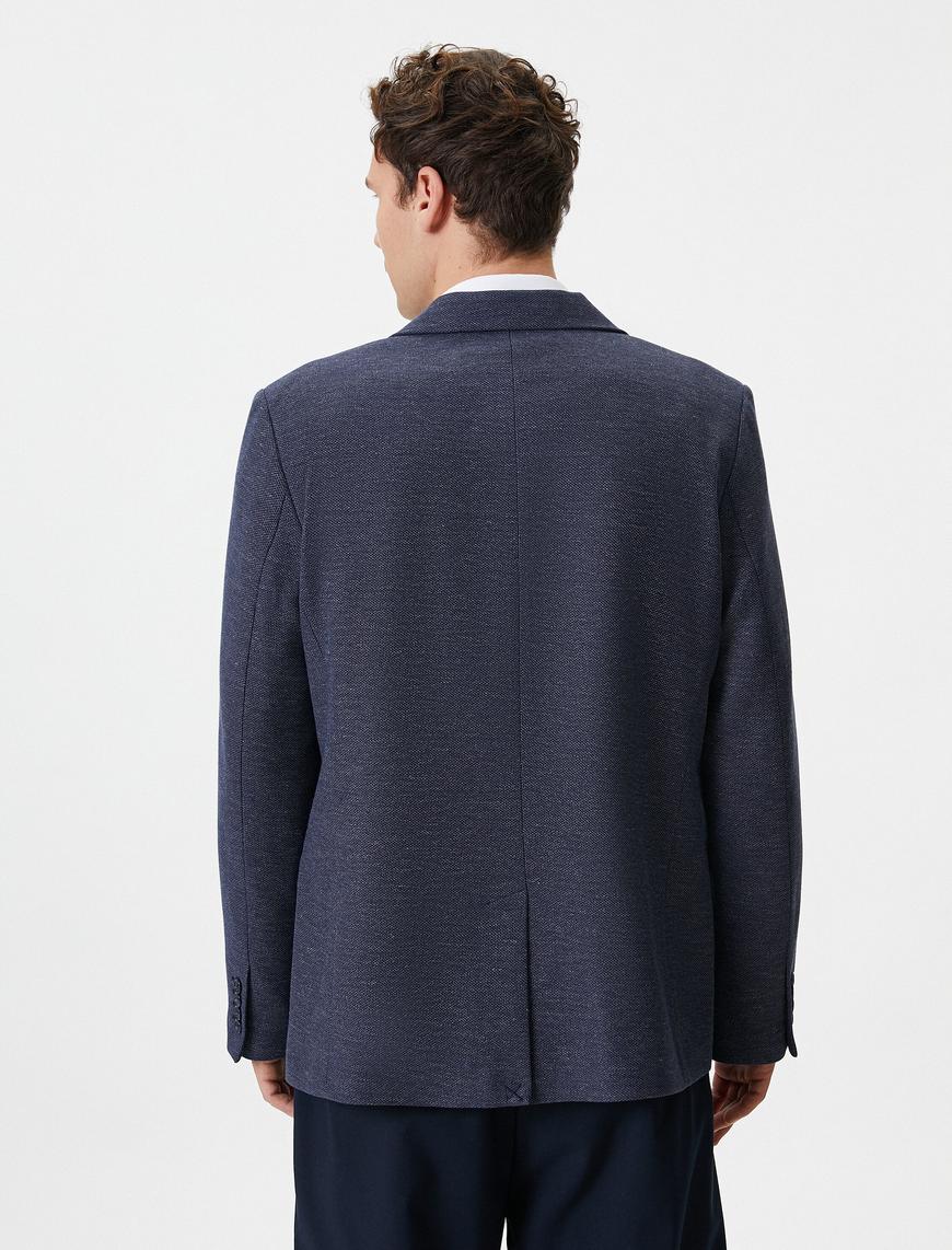   Blazer Ceket Slim Fit Mono Yaka Çift Cep Detaylı Düğmeli