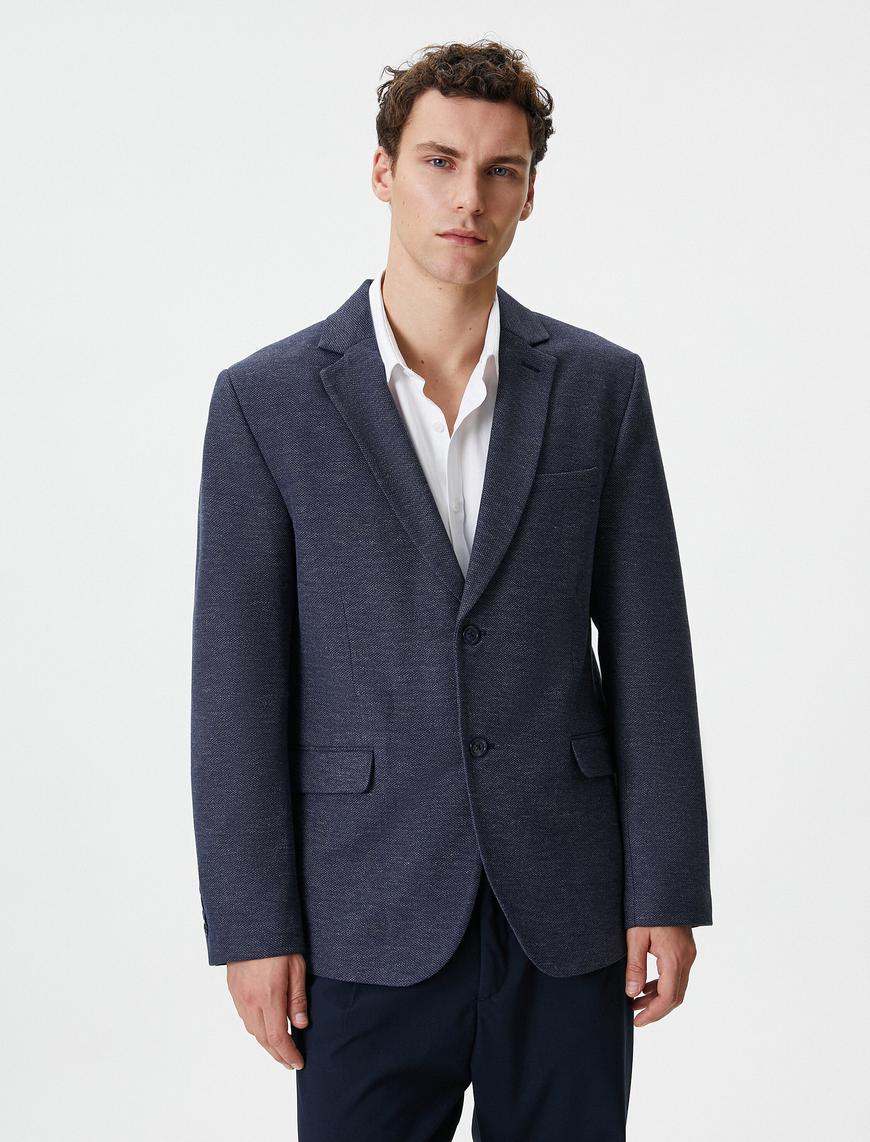   Blazer Ceket Slim Fit Mono Yaka Çift Cep Detaylı Düğmeli