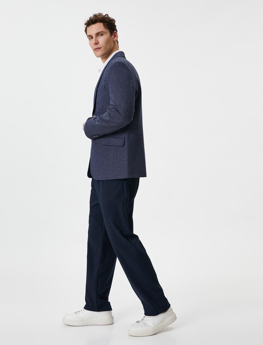   Blazer Ceket Slim Fit Mono Yaka Çift Cep Detaylı Düğmeli