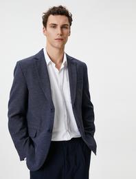 Blazer Ceket Slim Fit Mono Yaka Çift Cep Detaylı Düğmeli