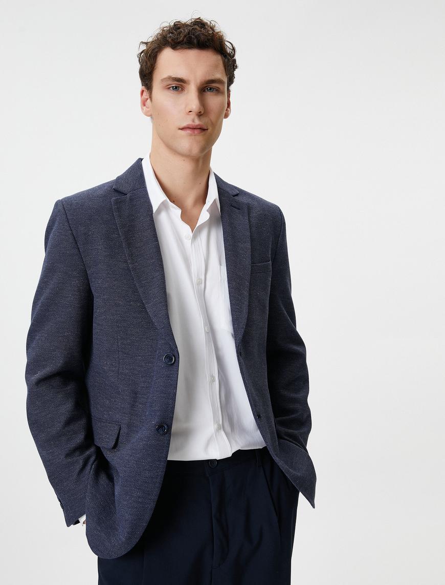  Blazer Ceket Slim Fit Mono Yaka Çift Cep Detaylı Düğmeli