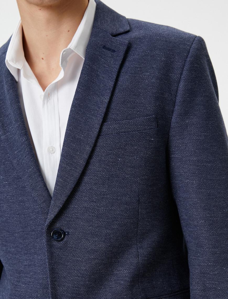   Blazer Ceket Slim Fit Mono Yaka Çift Cep Detaylı Düğmeli