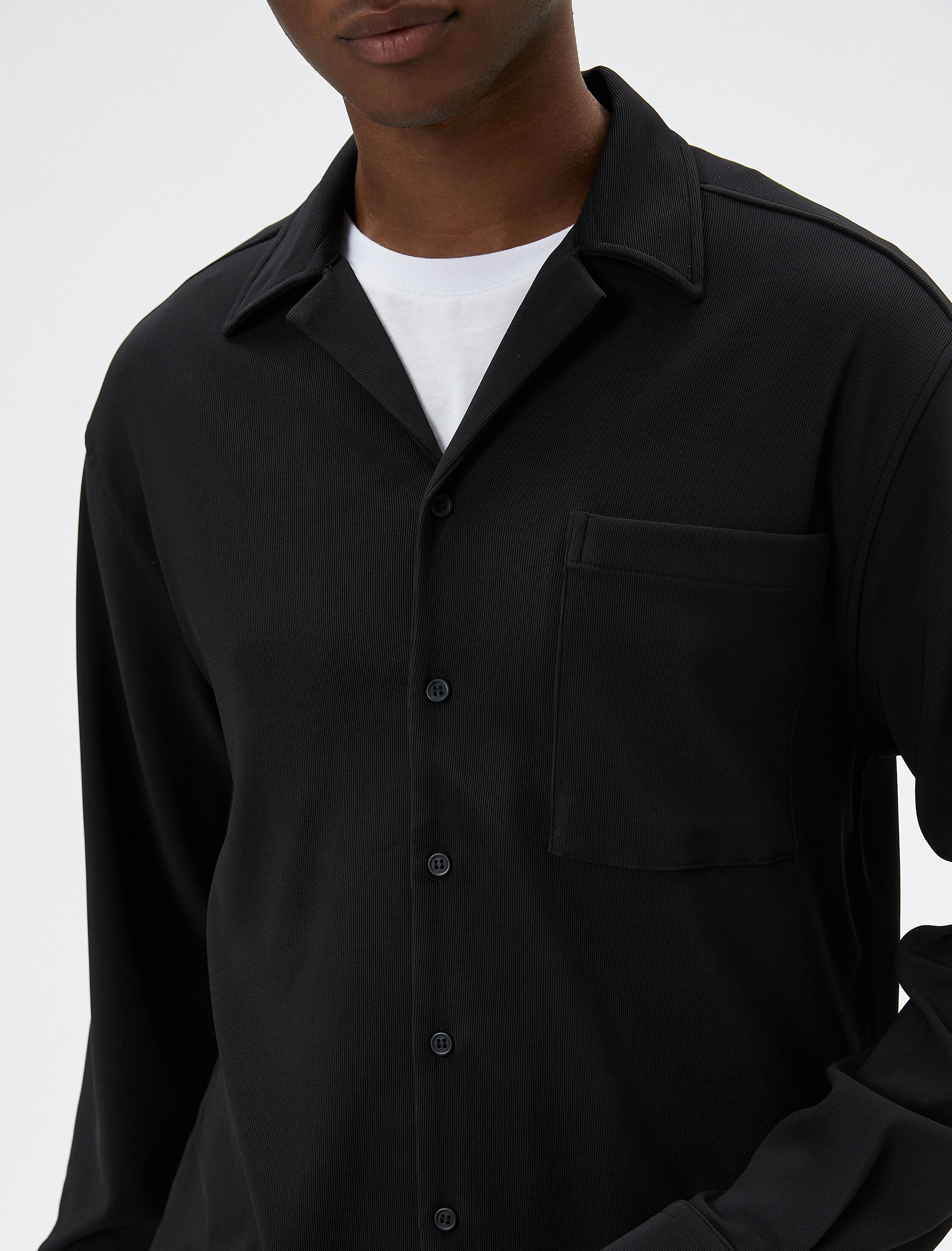   Spor Gömlek Devrik Yaka Cep Detaylı Düğmeli Uzun Kollu