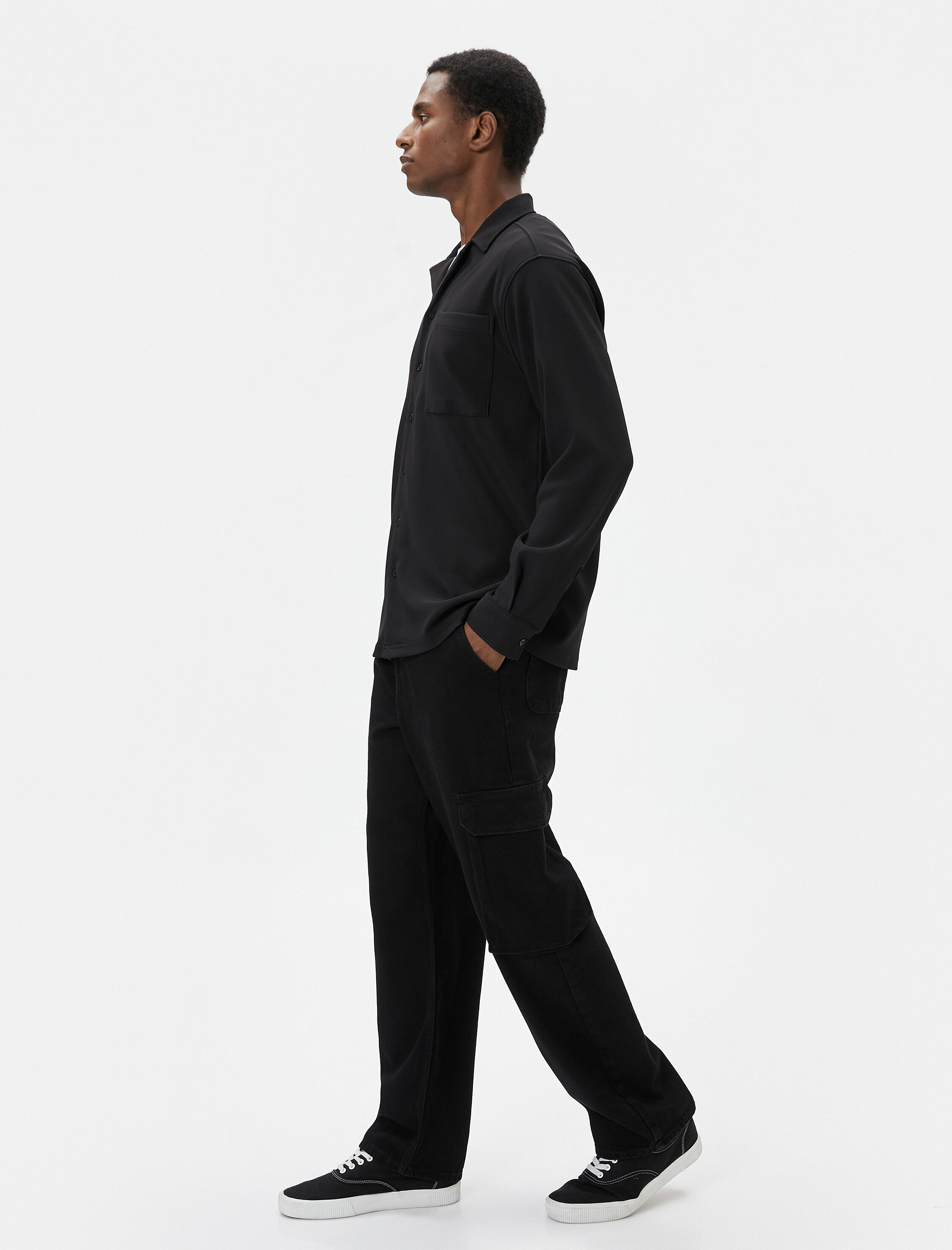   Spor Gömlek Devrik Yaka Cep Detaylı Düğmeli Uzun Kollu