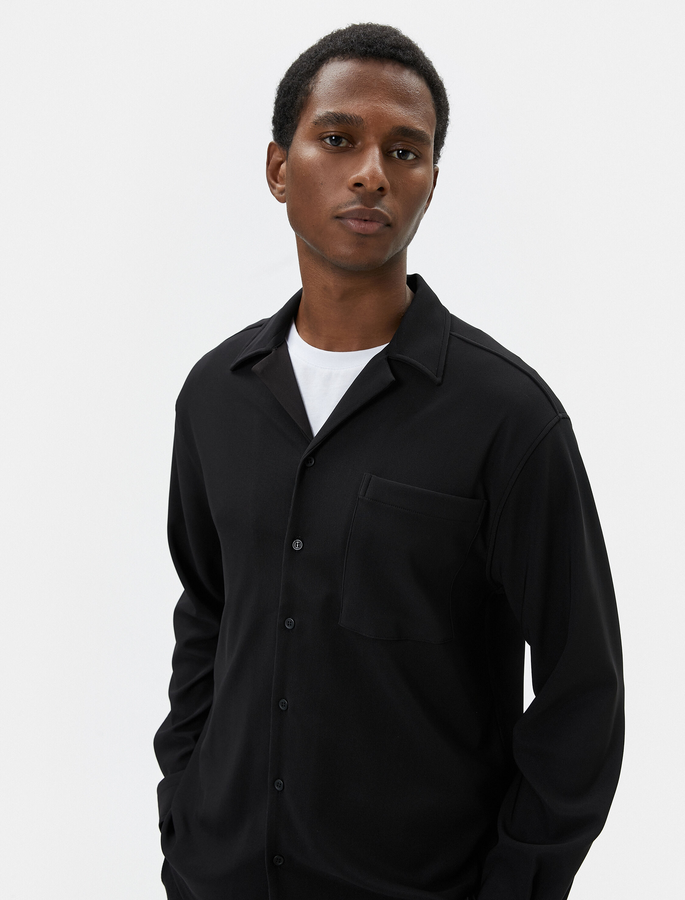   Spor Gömlek Devrik Yaka Cep Detaylı Düğmeli Uzun Kollu