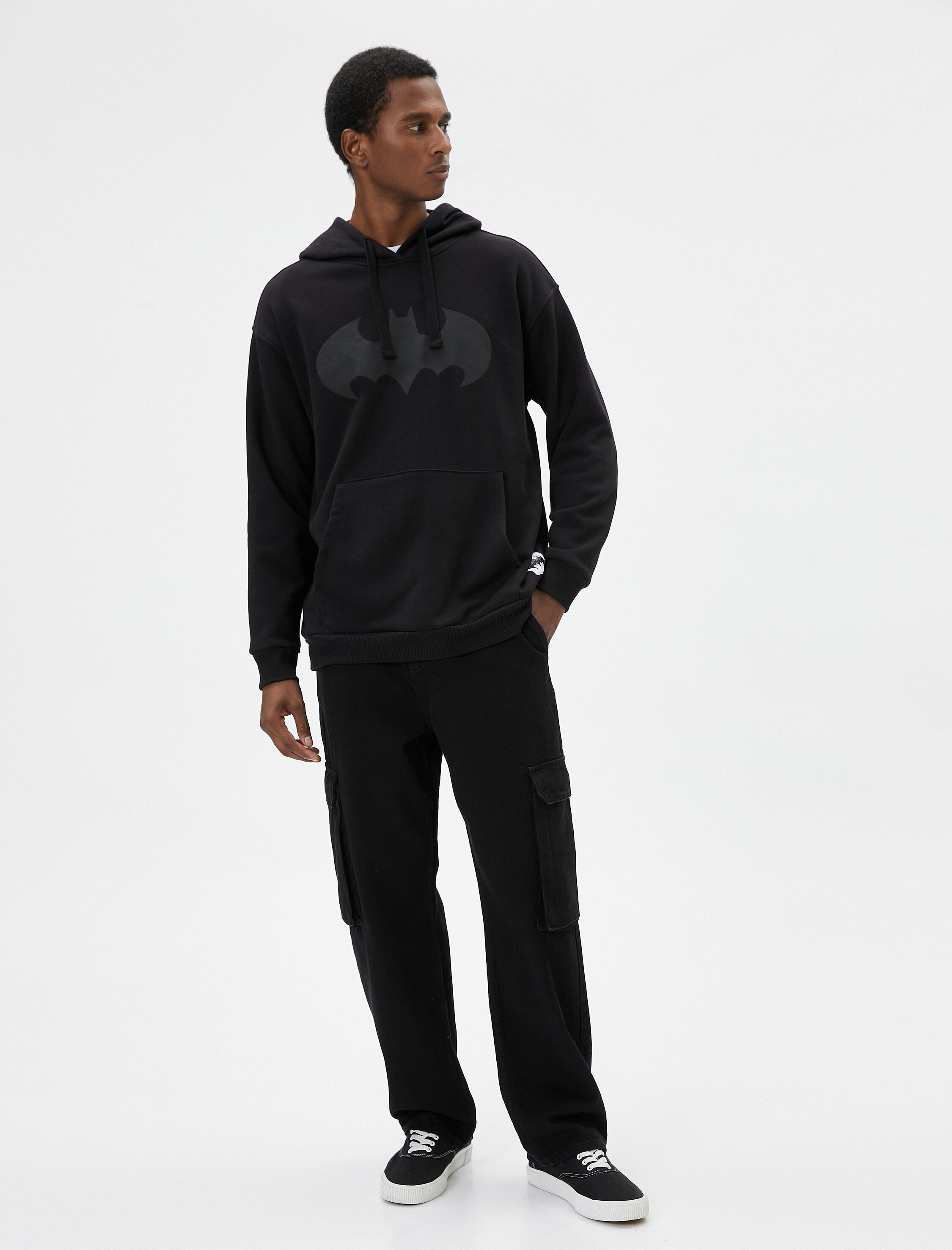   Batman Oversize Hoodie Kanguru Cepli Lisanslı Baskılı Şardonlu