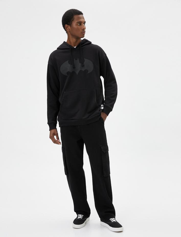  Batman Oversize Hoodie Kanguru Cepli Lisanslı Baskılı Şardonlu