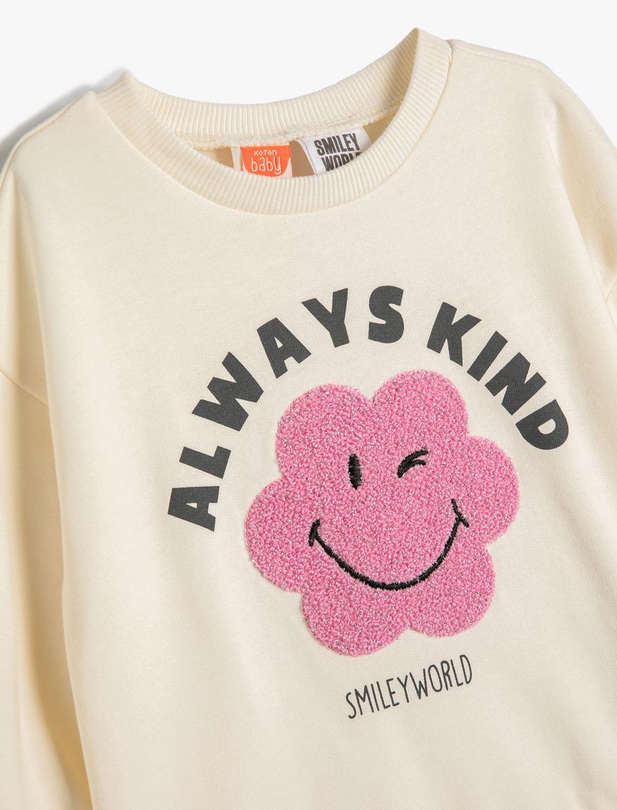  Kız Bebek SmileyWorld® Sweatshirt Lisanslı Şardonlu Uzun Kollu Pamuklu