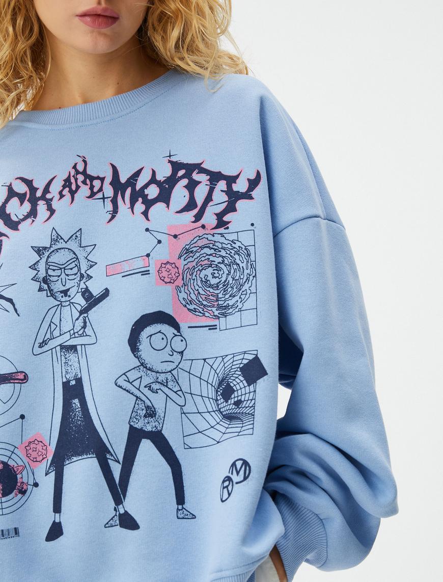   Rick and Morty Sweatshirt Lisanslı Baskılı Uzun Kollu Bisiklet Yaka Pamuk Karışımlı