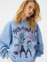 Rick and Morty Sweatshirt Lisanslı Baskılı Uzun Kollu Bisiklet Yaka Pamuk Karışımlı