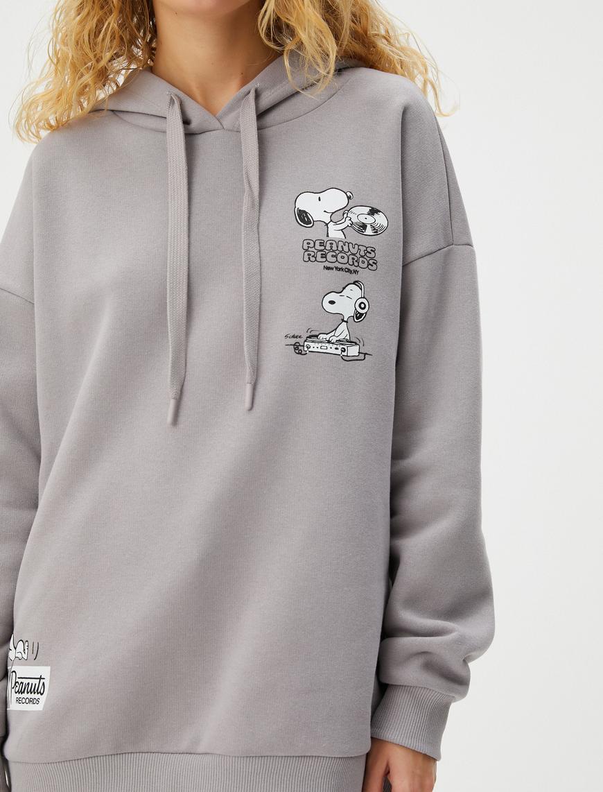   Snoopy Kapşonlu Sweatshirt Lisanslı Arkası Baskılı Pamuk Karışımlı Rahat Kalıp