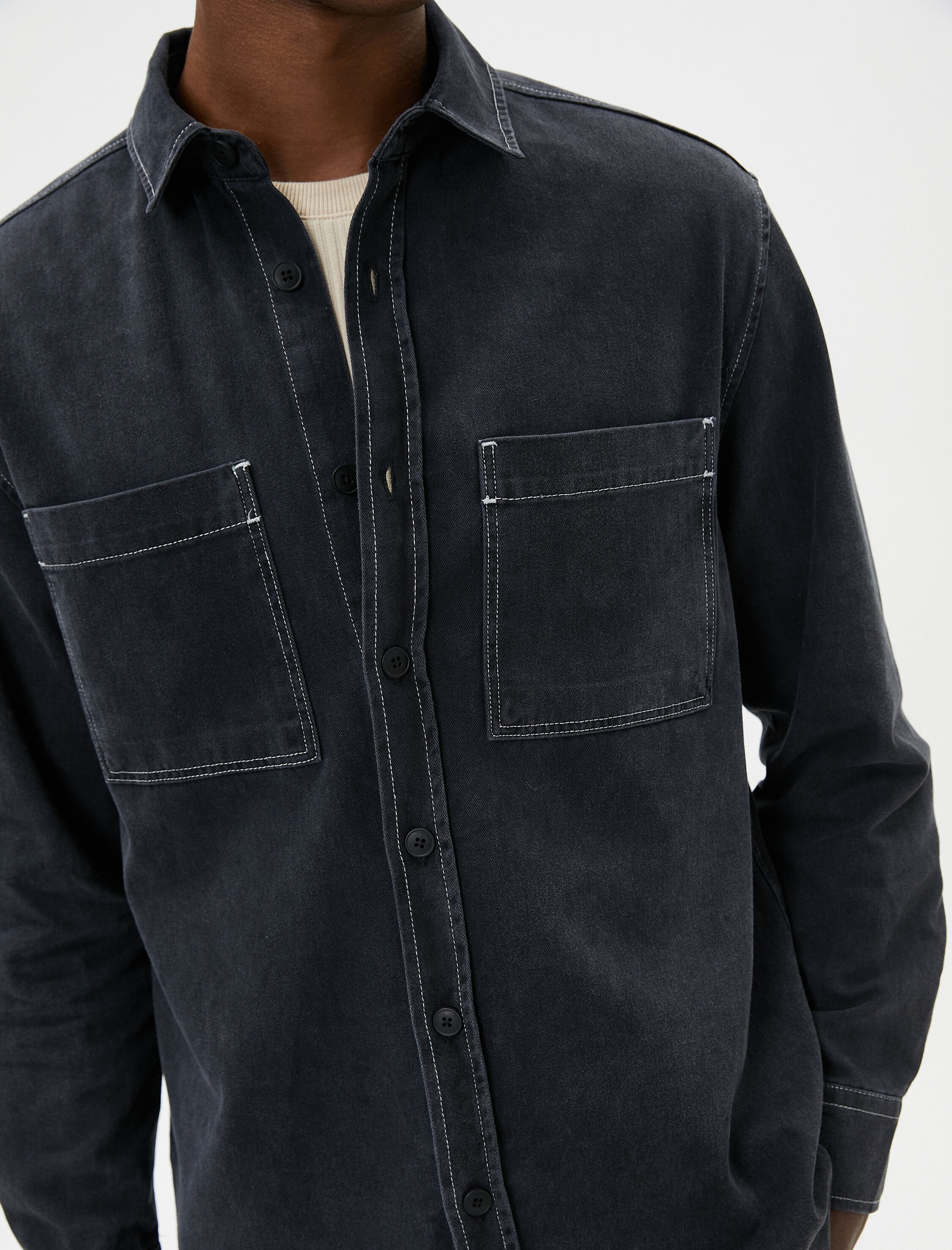   Yıkamalı Gömlek Uzun Kollu Klasik Yaka Cep Detaylı Regular Fit