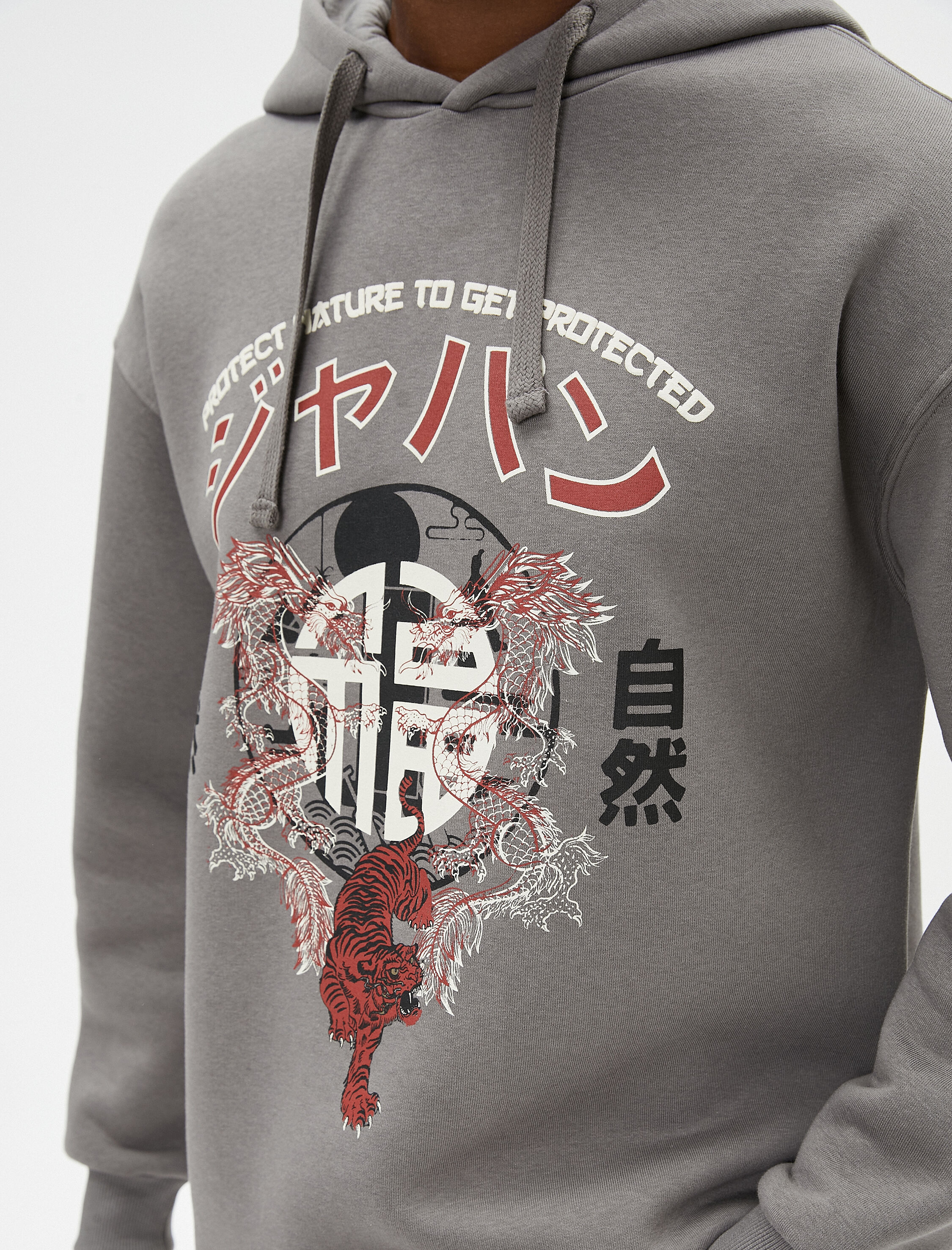   Baskılı Oversize Sweatshirt Kapşonlu Uzakdoğu Temalı Şardonlu