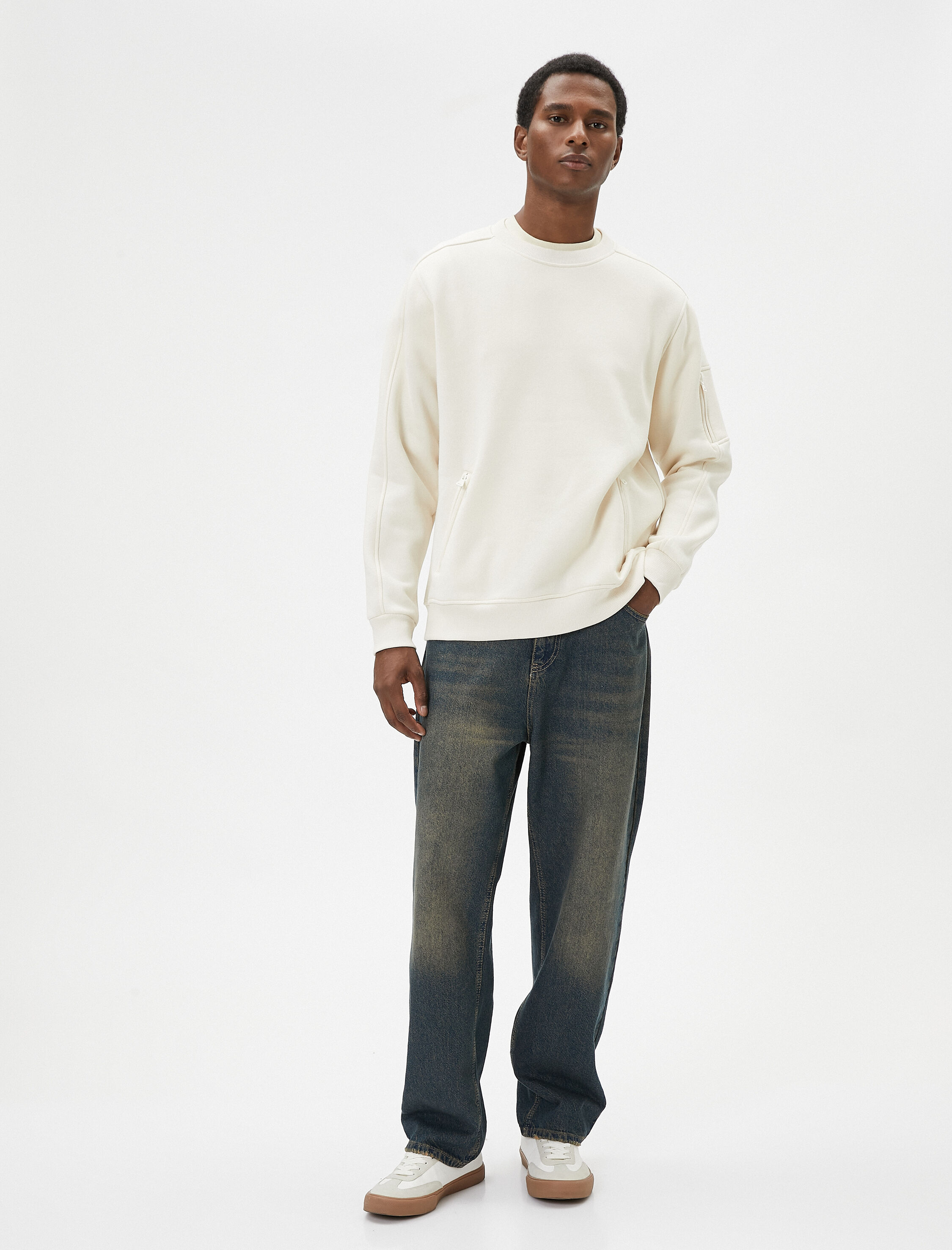   Bisiklet Yaka Sweat Rahat Kesim Fermuar Cepli Dikiş Detaylı Şardonlu