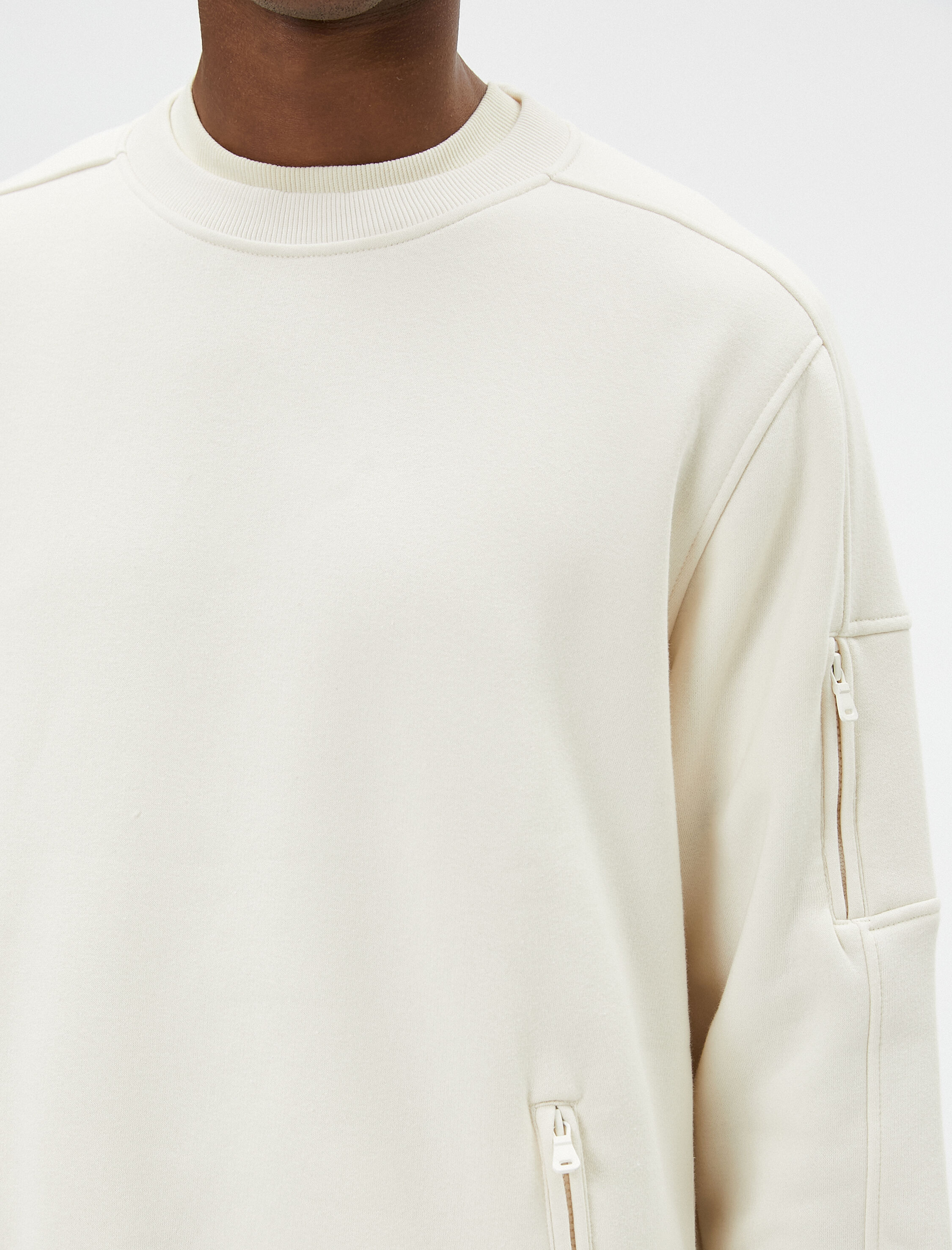   Bisiklet Yaka Sweat Rahat Kesim Fermuar Cepli Dikiş Detaylı Şardonlu