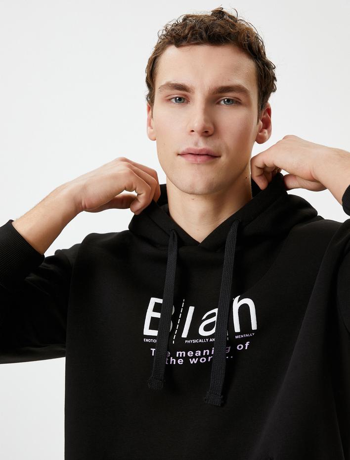  Arkası Baskılı Sweatshirt Oversize Kapşonlu Kanguru Cepli Şardonlu