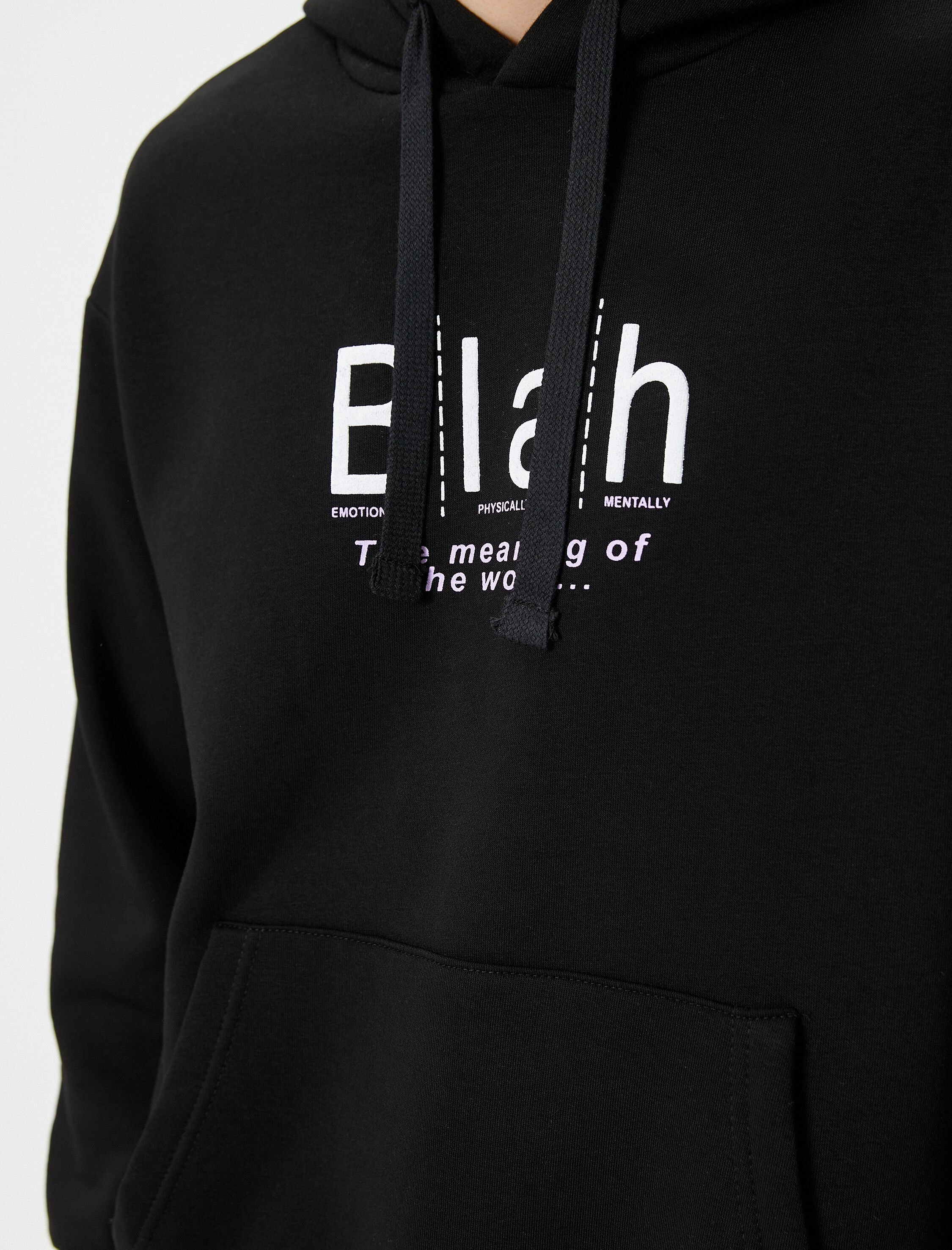 Arkası Baskılı Sweatshirt Oversize Kapşonlu Kanguru Cepli Şardonlu