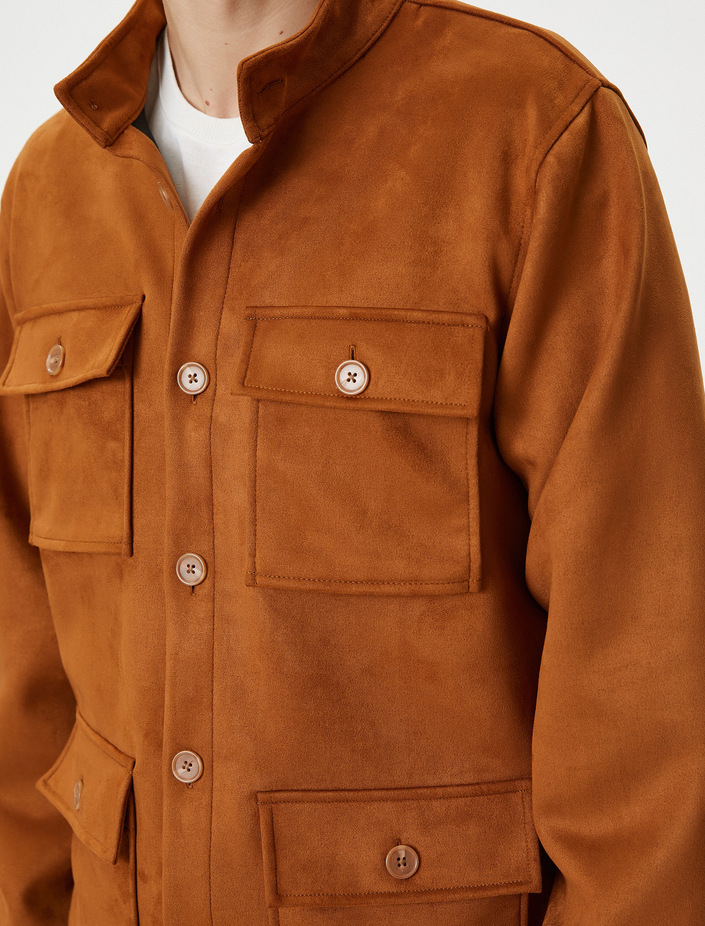   Gömlek Ceket Süet Görünümlü Slim Fit Cep Detaylı Düğmeli