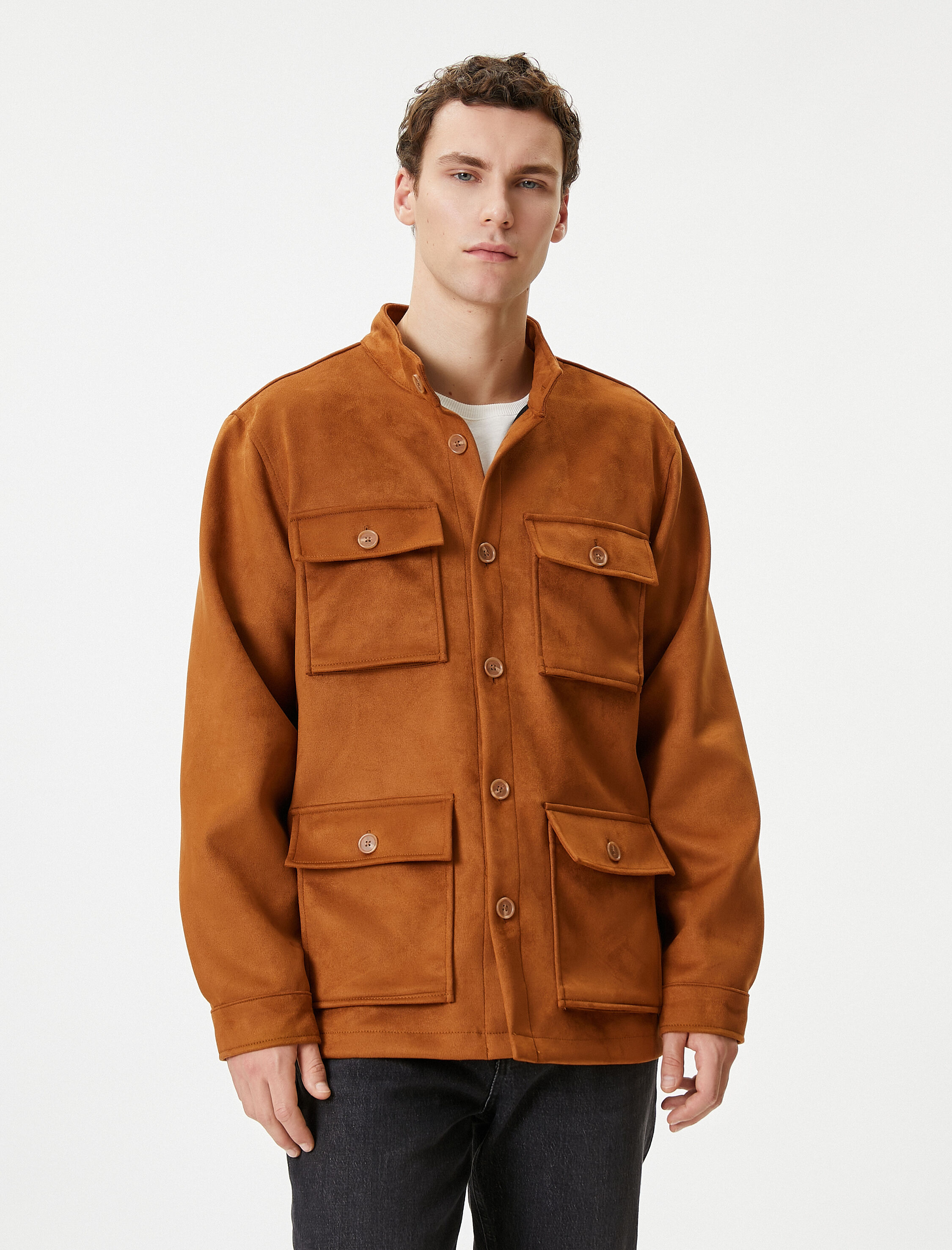   Gömlek Ceket Süet Görünümlü Slim Fit Cep Detaylı Düğmeli