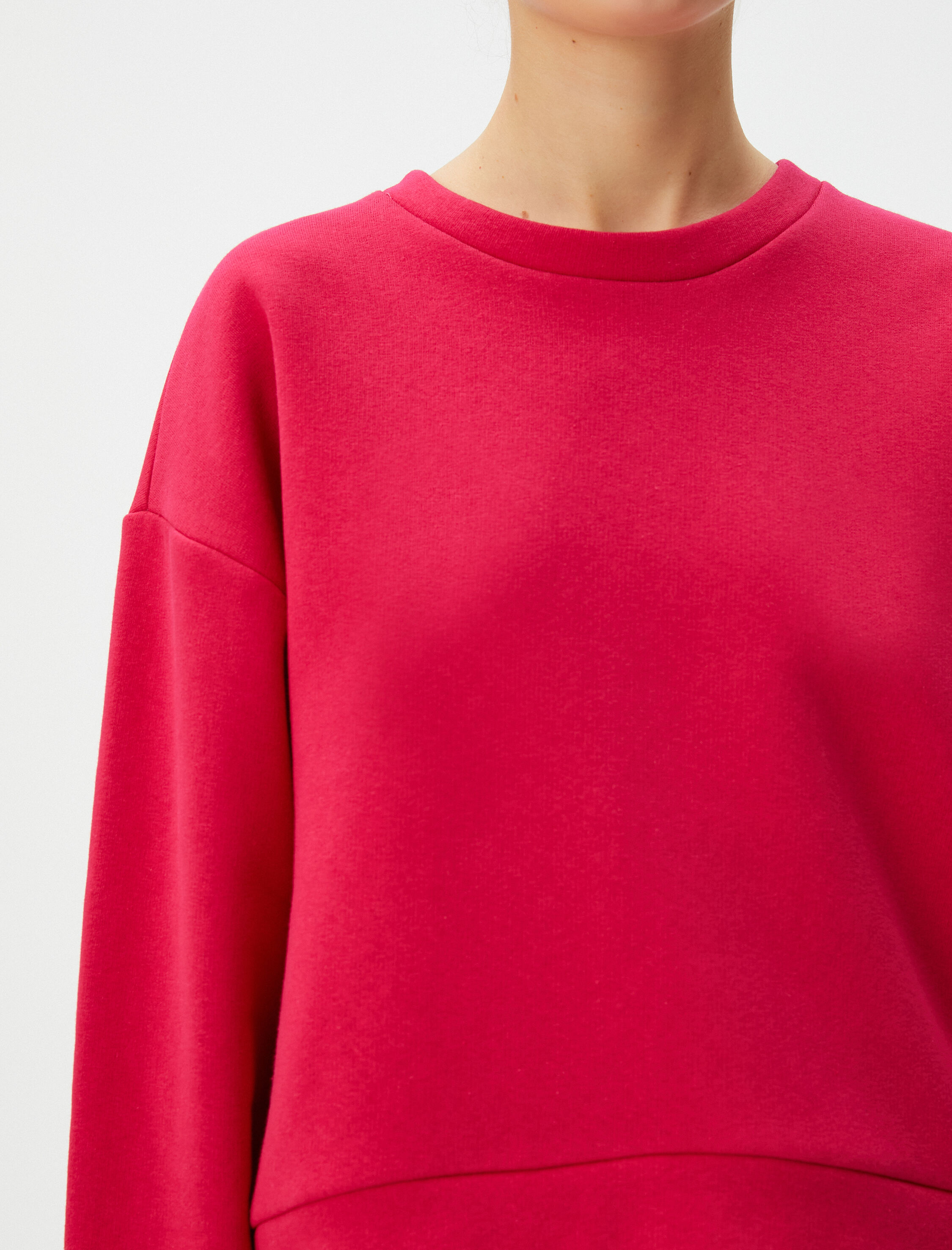   Basic Spor Şardonlu Sweatshirt Rahat Kalıp Pamuk Karışımlı Bisiklet Yaka