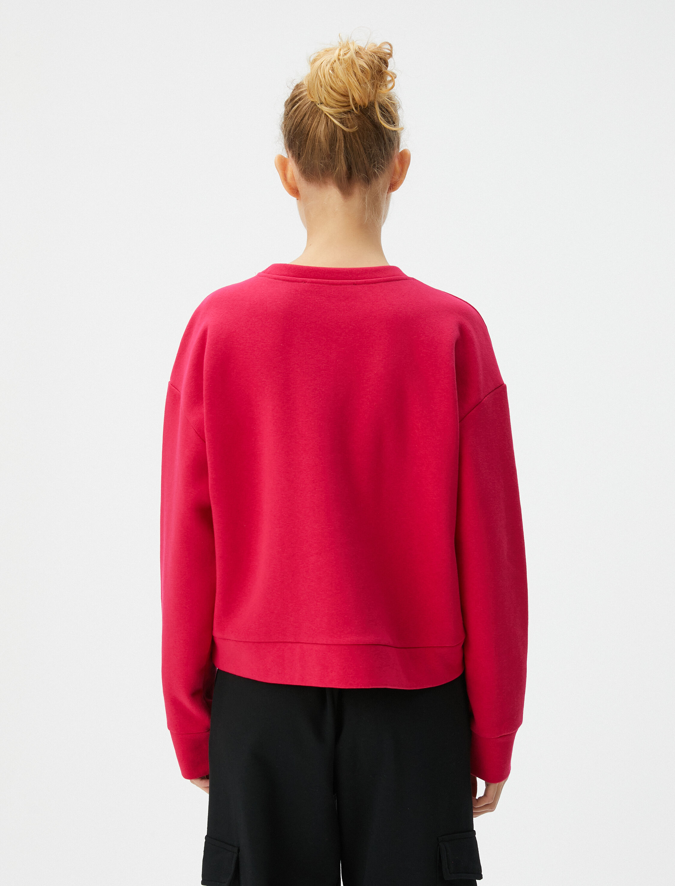   Basic Spor Şardonlu Sweatshirt Rahat Kalıp Pamuk Karışımlı Bisiklet Yaka