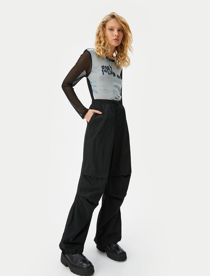  Tül Tişört Batik Desenli Slogan Baskılı Uzun Kollu Bisiklet Yaka