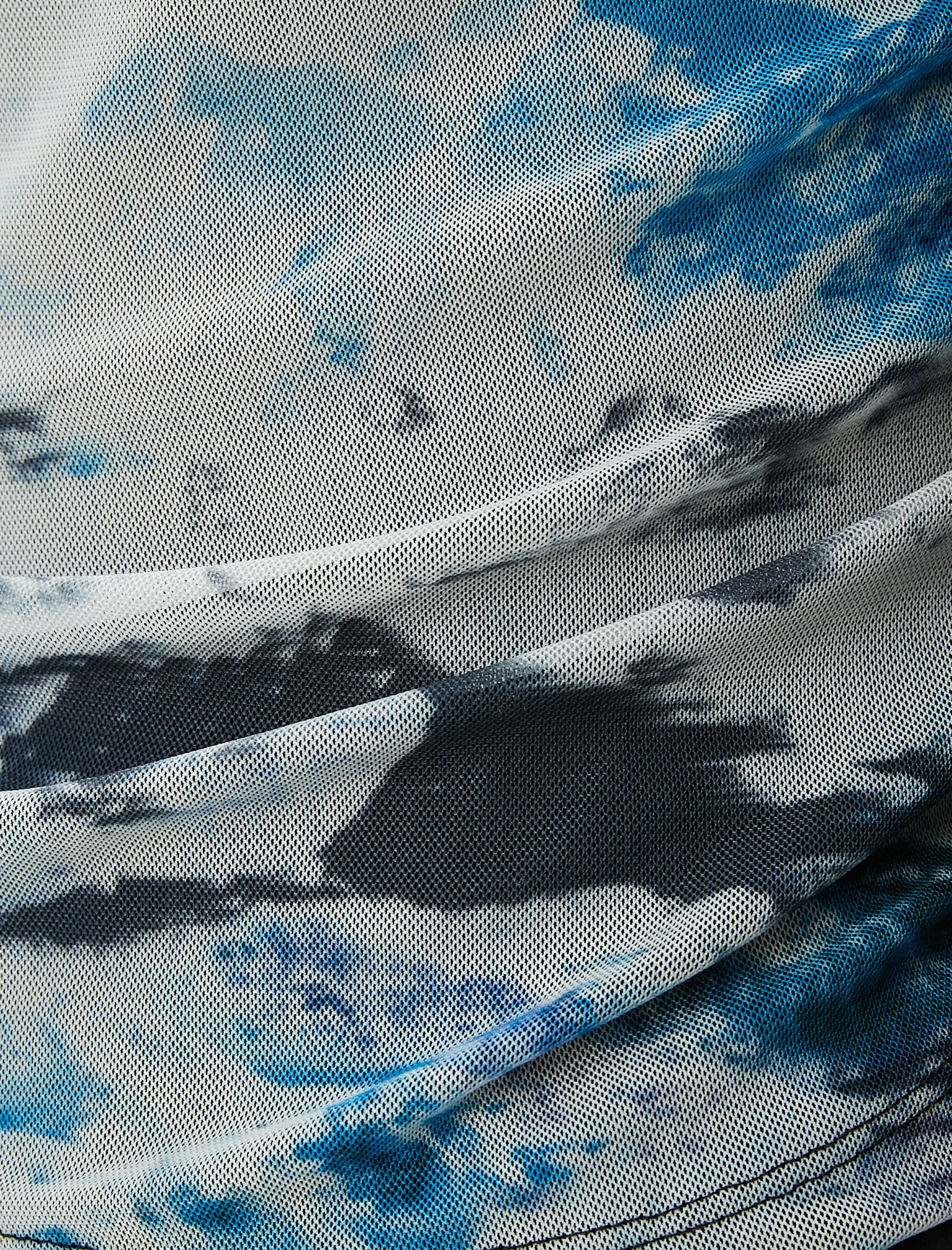   Tül Tişört Batik Desenli Slogan Baskılı Uzun Kollu Bisiklet Yaka