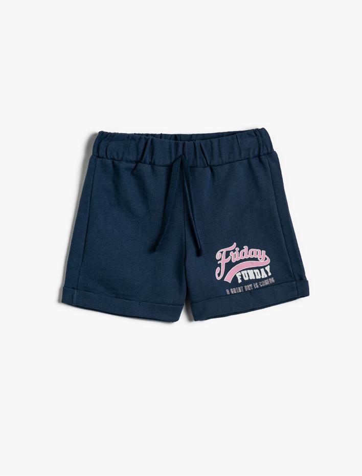 Kız Çocuk Baskılı Kısa Şort Pamuklu Beli Bağcıklı