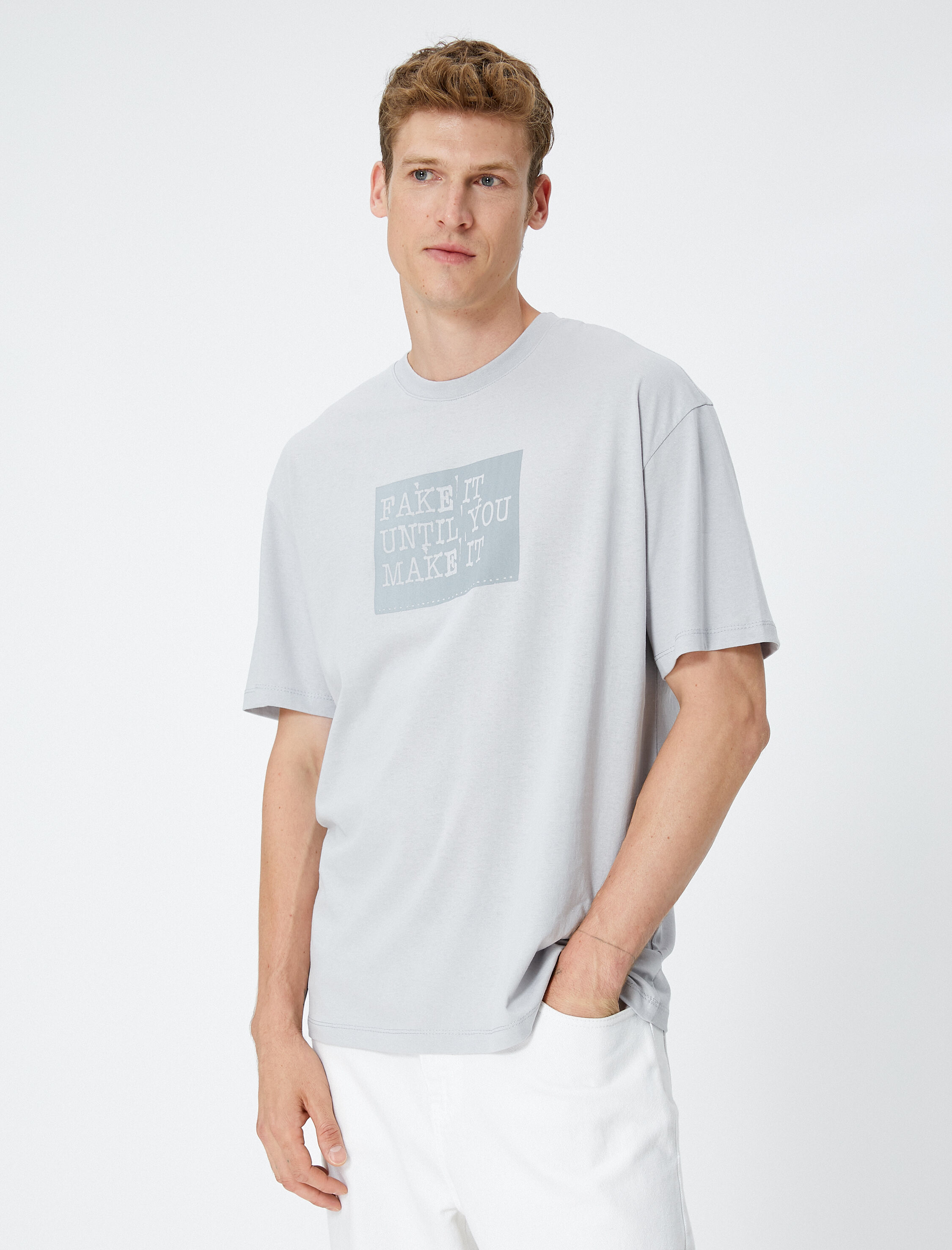   Slogan Baskılı Tişört Bisiklet Yaka Kısa Kollu Pamuklu