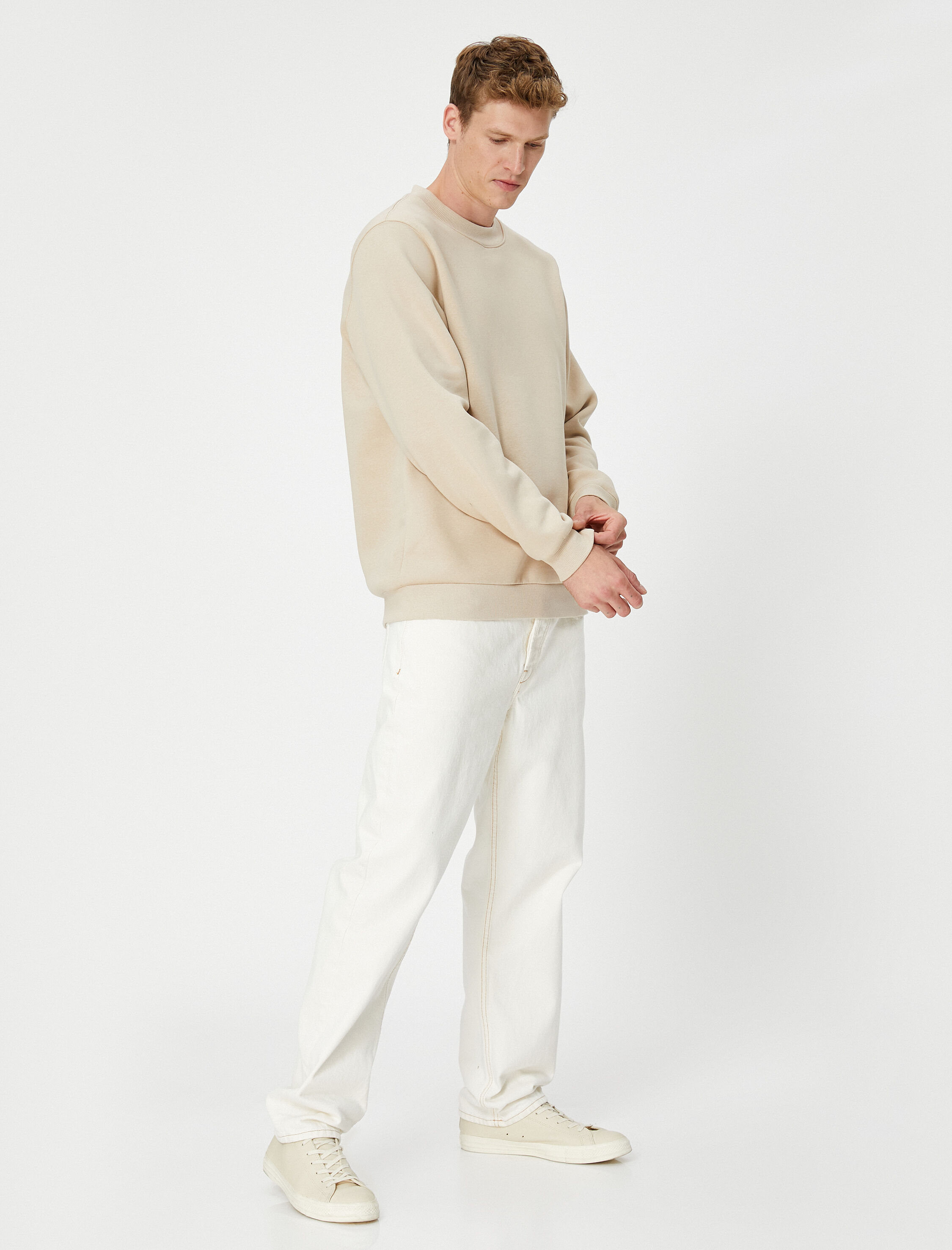   Basic Sweatshirt Bisiklet Yaka Uzun Kollu Şardonlu