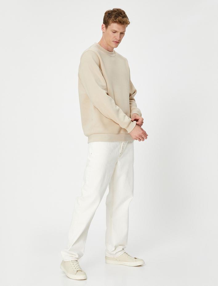  Basic Sweatshirt Bisiklet Yaka Uzun Kollu Şardonlu
