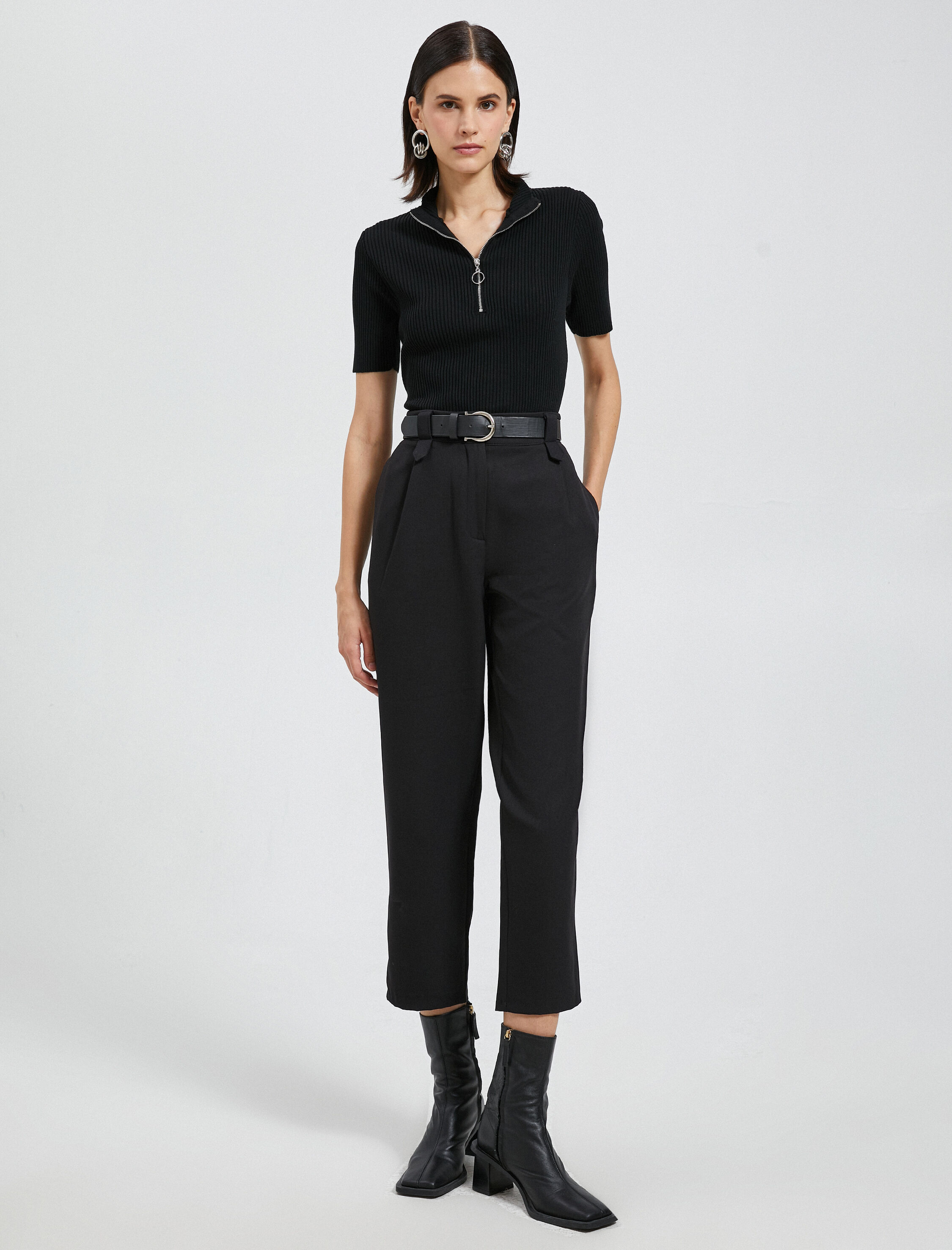   Yarım Fermuarlı Triko Kazak Dik Yaka