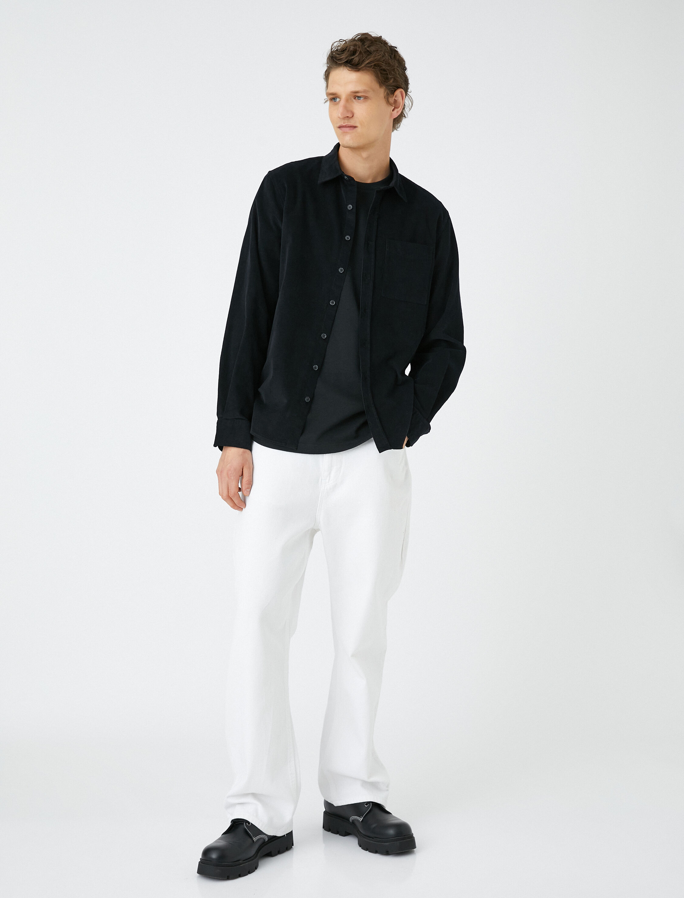   Fitilli Gömlek Düğmeli Klasik Yaka Cep Detaylı