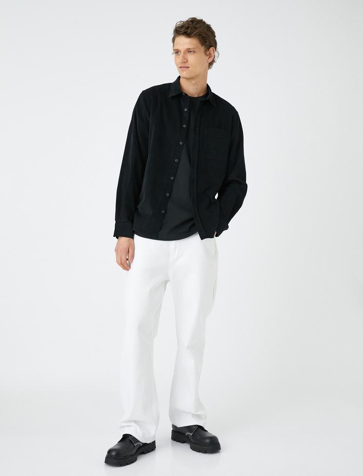  Fitilli Gömlek Düğmeli Klasik Yaka Cep Detaylı