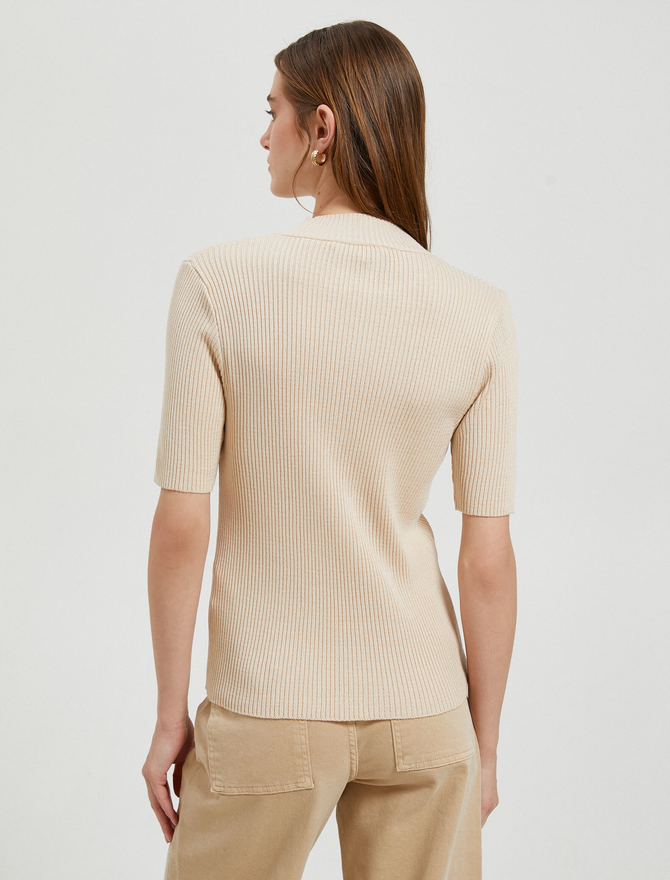   Yarım Fermuarlı Triko Kazak Dik Yaka