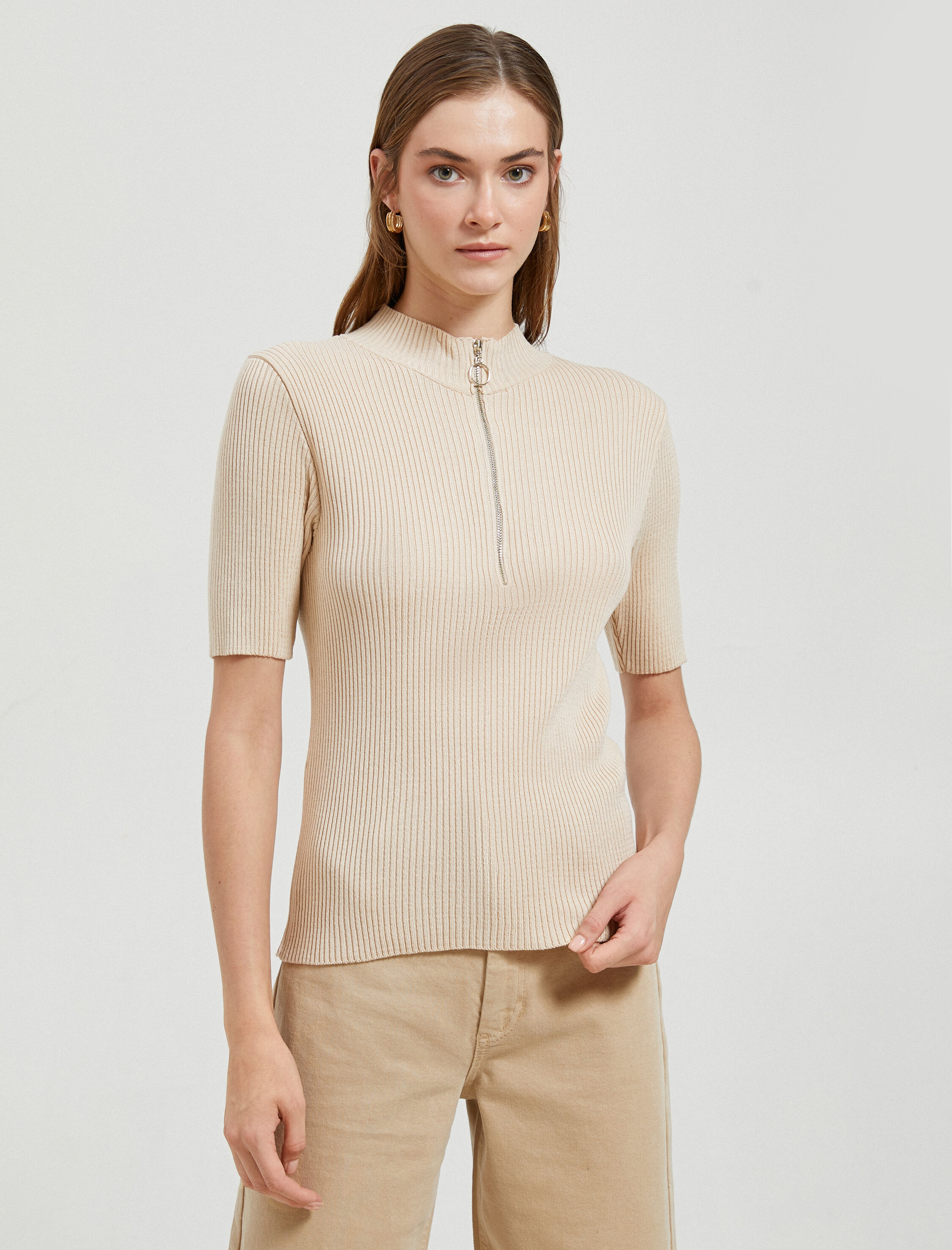   Yarım Fermuarlı Triko Kazak Dik Yaka