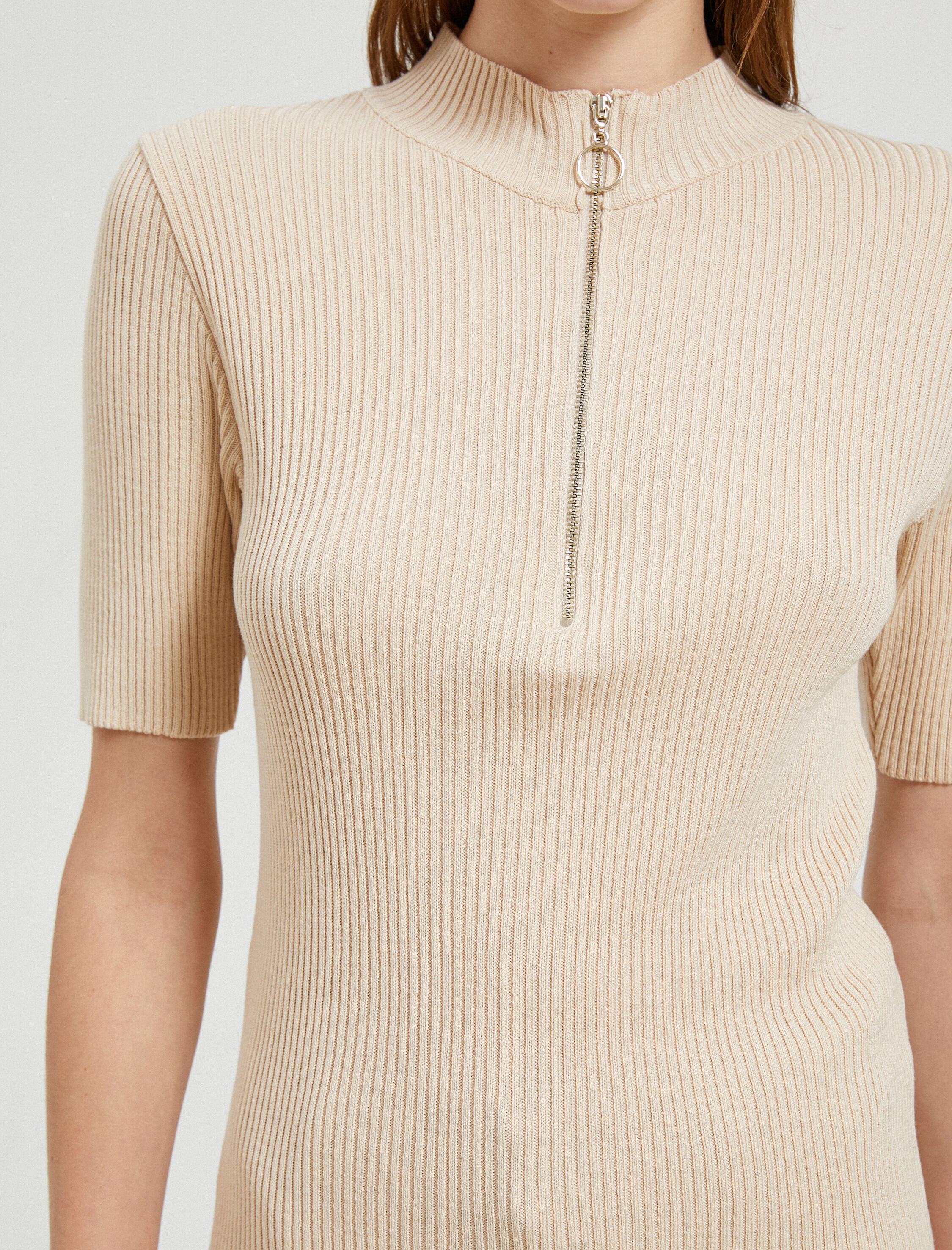   Yarım Fermuarlı Triko Kazak Dik Yaka