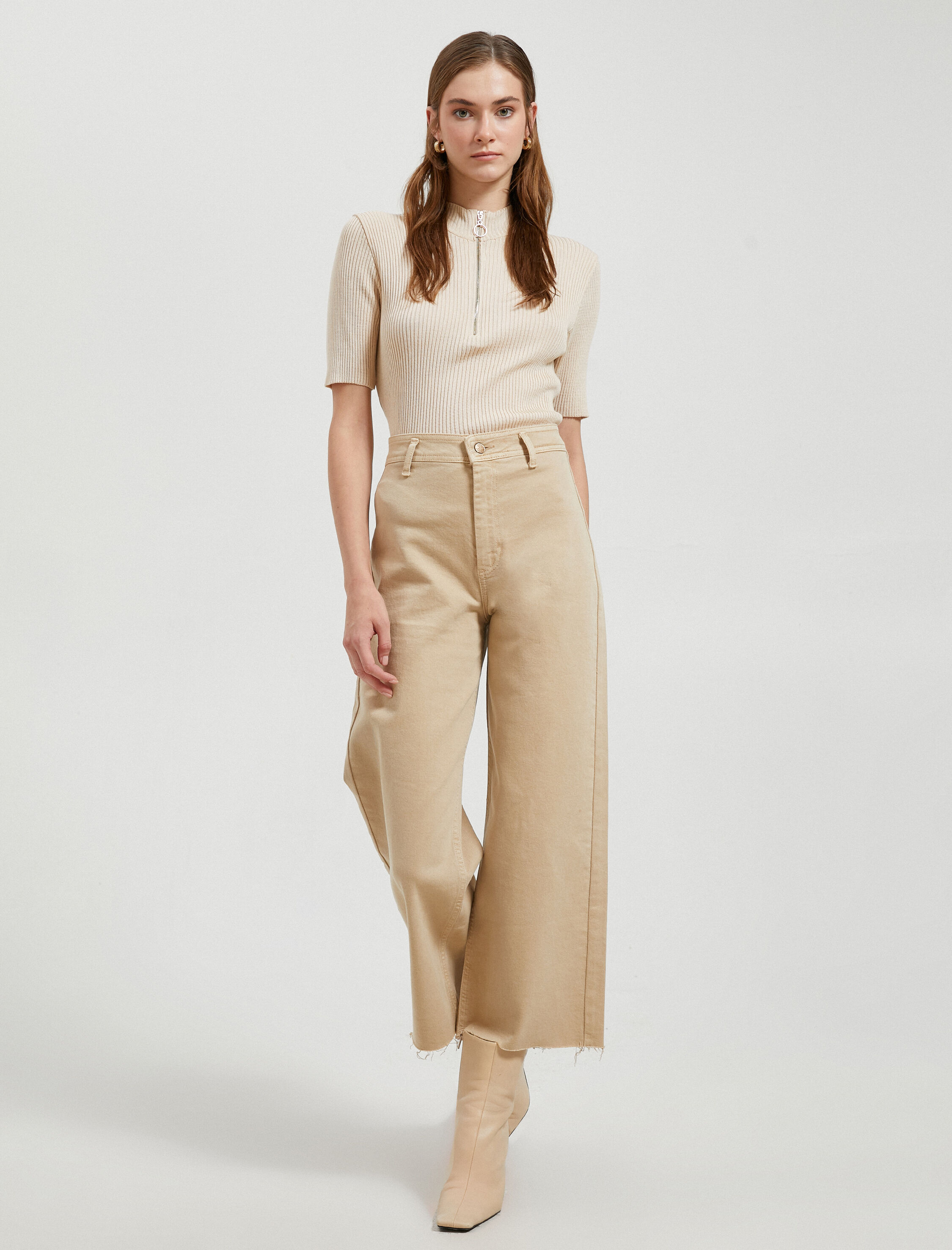   Yarım Fermuarlı Triko Kazak Dik Yaka