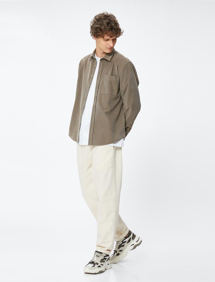  Fitilli Gömlek Düğmeli Klasik Yaka Cep Detaylı