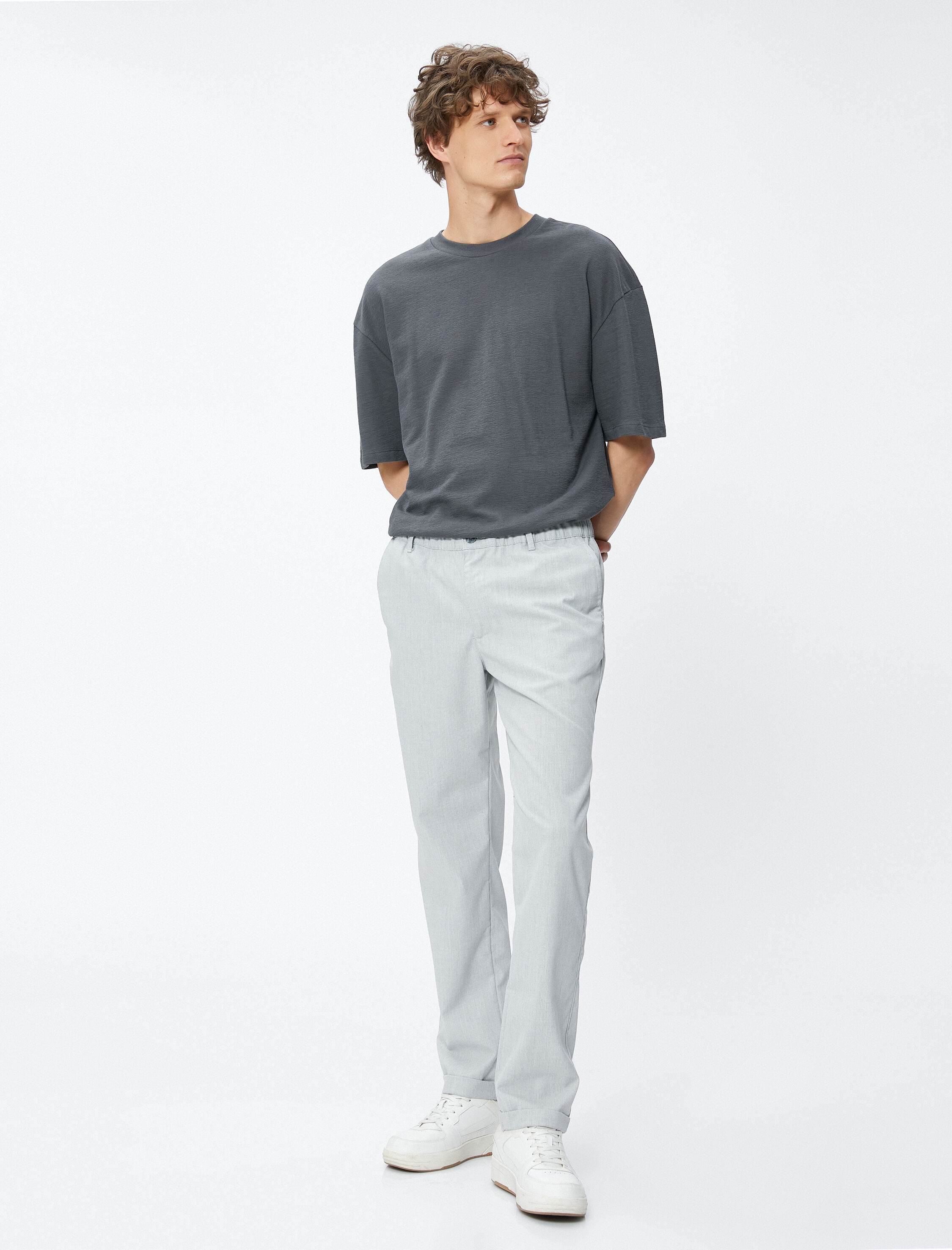   Klasik Pantolon Slim Fit Beli Lastikli Düğmeli Cepli