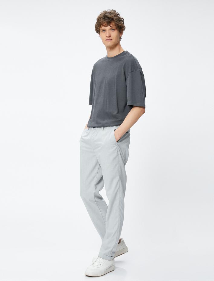  Klasik Pantolon Slim Fit Beli Lastikli Düğmeli Cepli