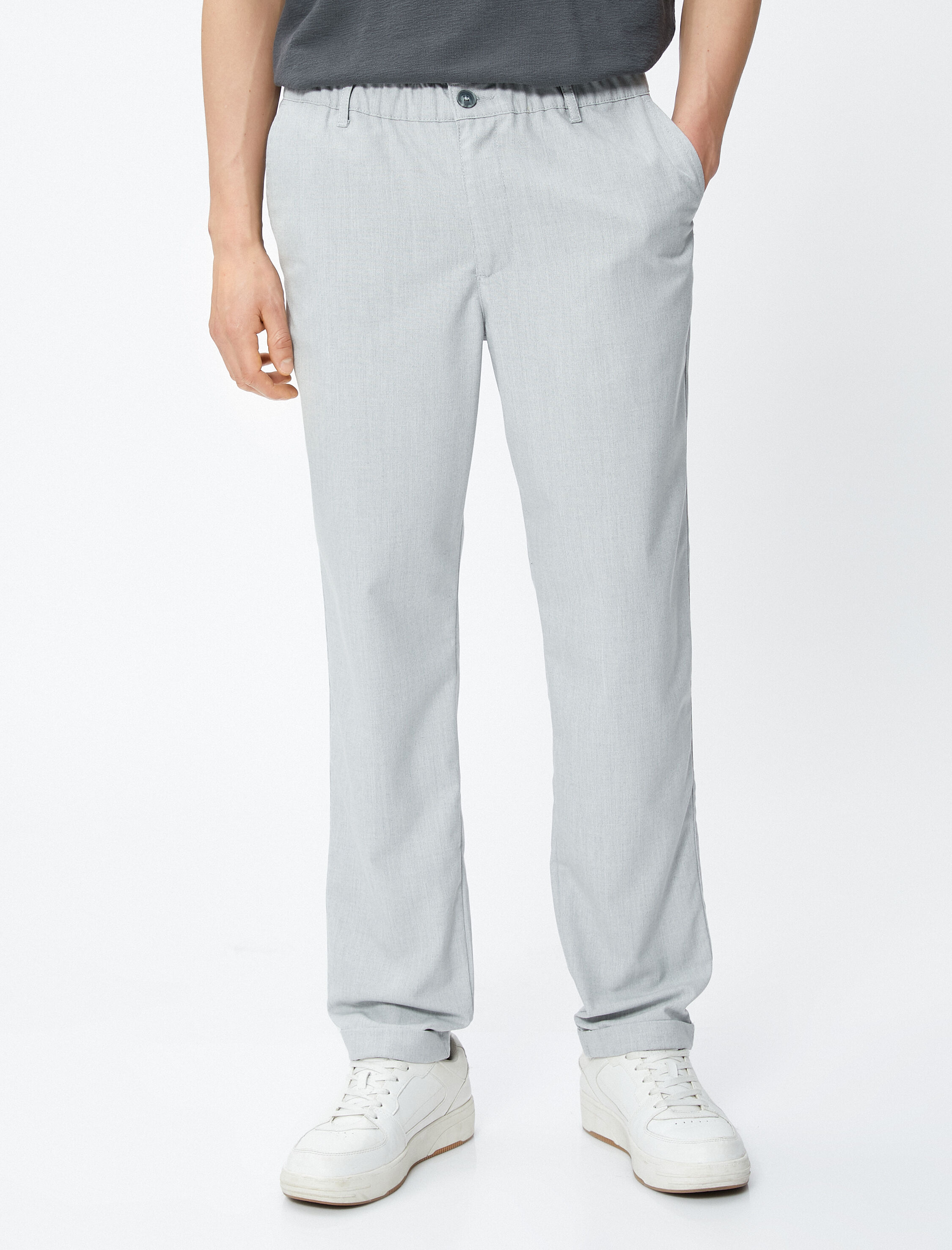   Klasik Pantolon Slim Fit Beli Lastikli Düğmeli Cepli