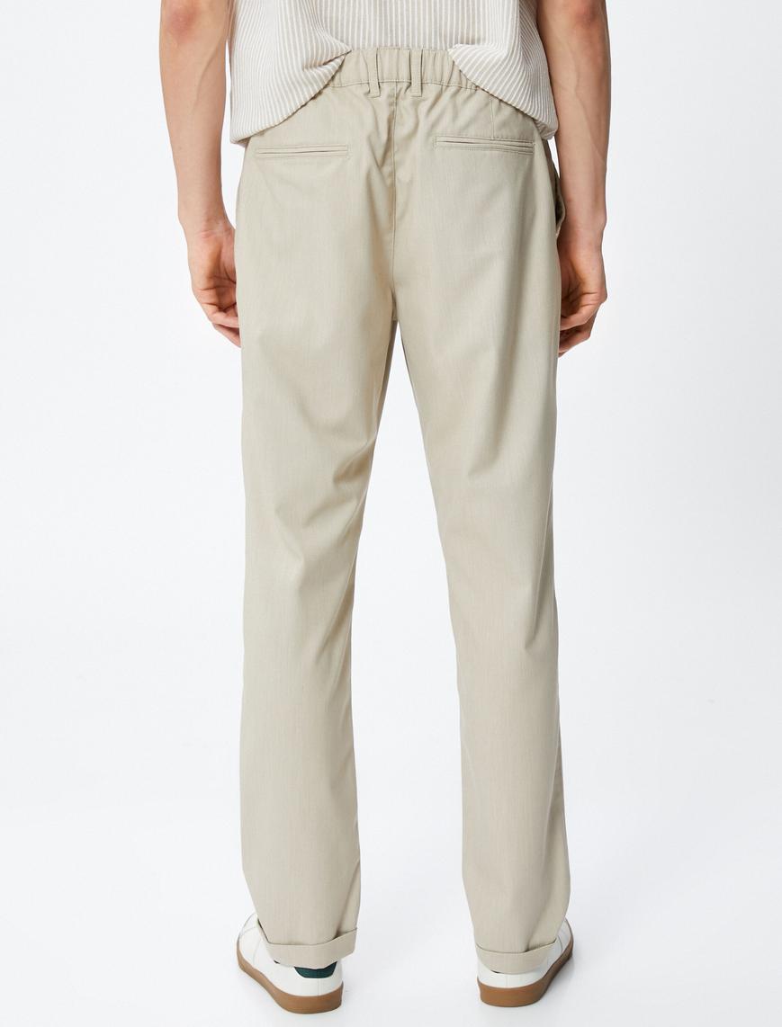   Klasik Pantolon Slim Fit Beli Lastikli Düğmeli Cepli