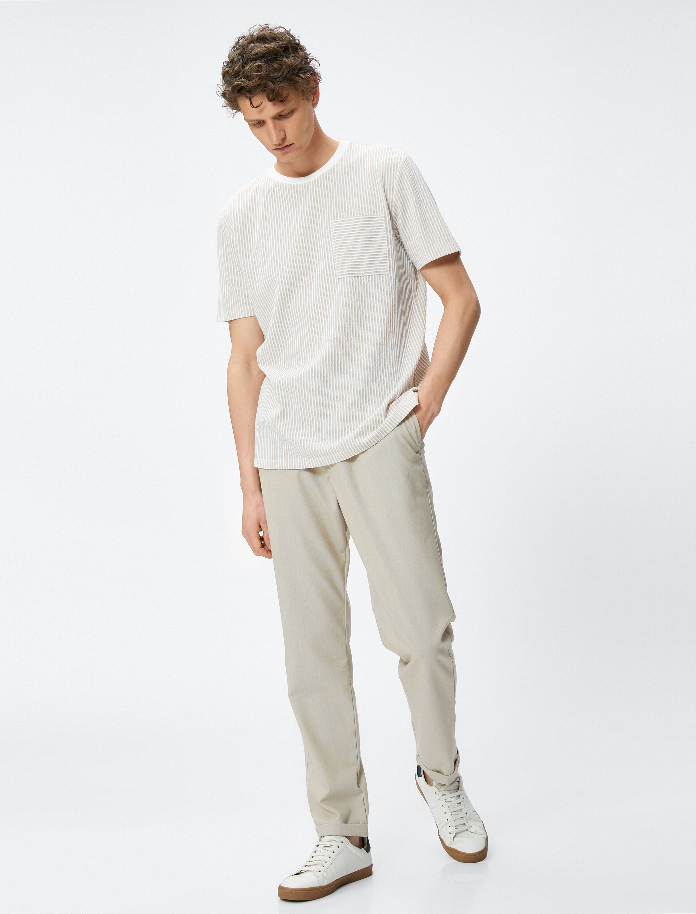   Klasik Pantolon Slim Fit Beli Lastikli Düğmeli Cepli