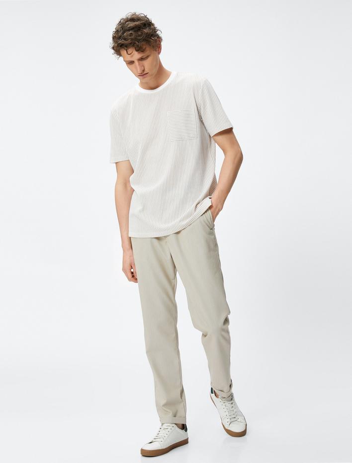  Klasik Pantolon Slim Fit Beli Lastikli Düğmeli Cepli